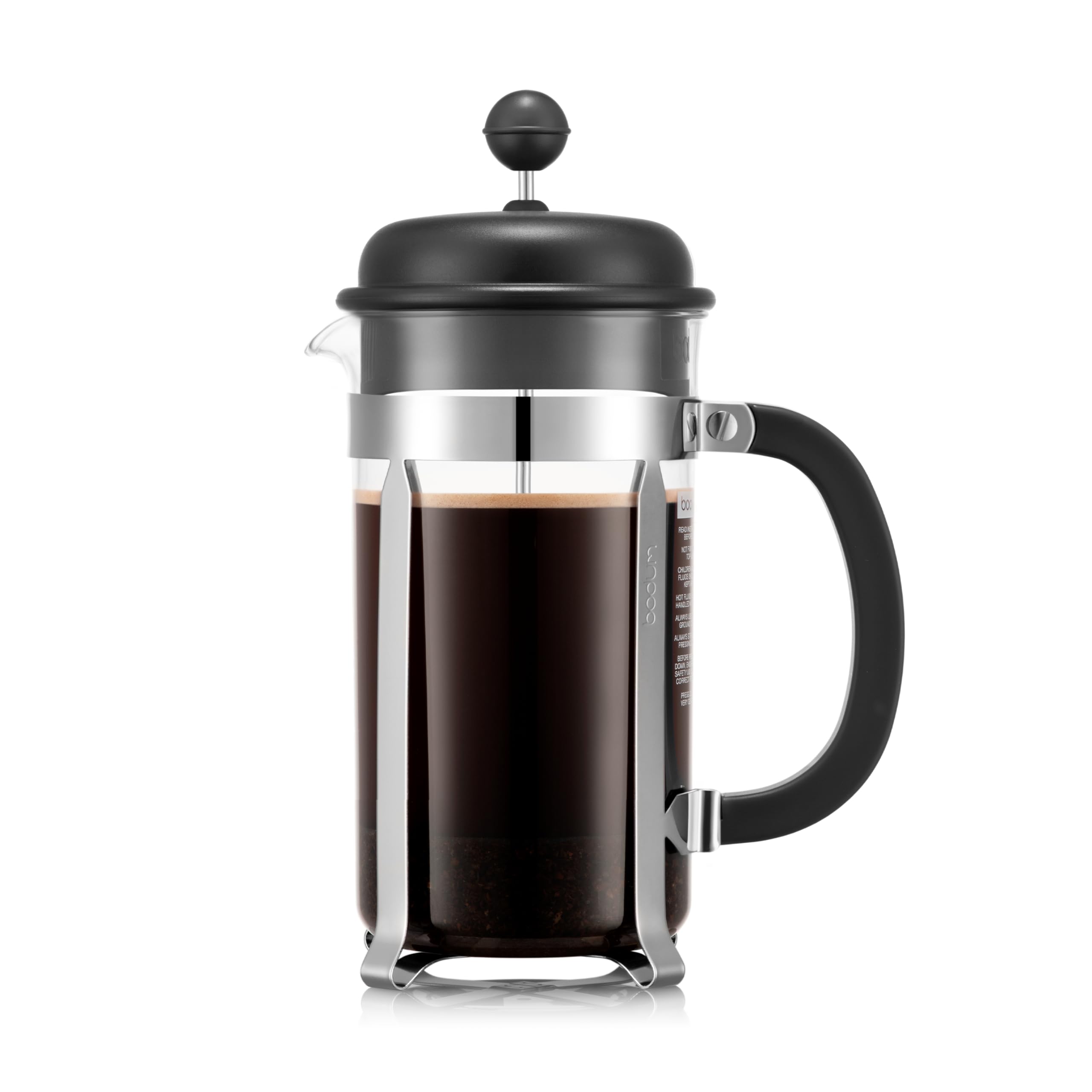 Bodum French Press Caffettiera Black - 1L / 8 Cup Coffee Maker - Durable Glass & Stainless Steel Filter - BPA-Free Dishw