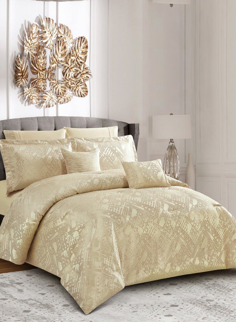 Donetella Premium King Size Comforter Set 8-Pcs, Elegant Jacquard Bedding Set with 350 GSM Poly Silk Fill, Soft & Luxuri