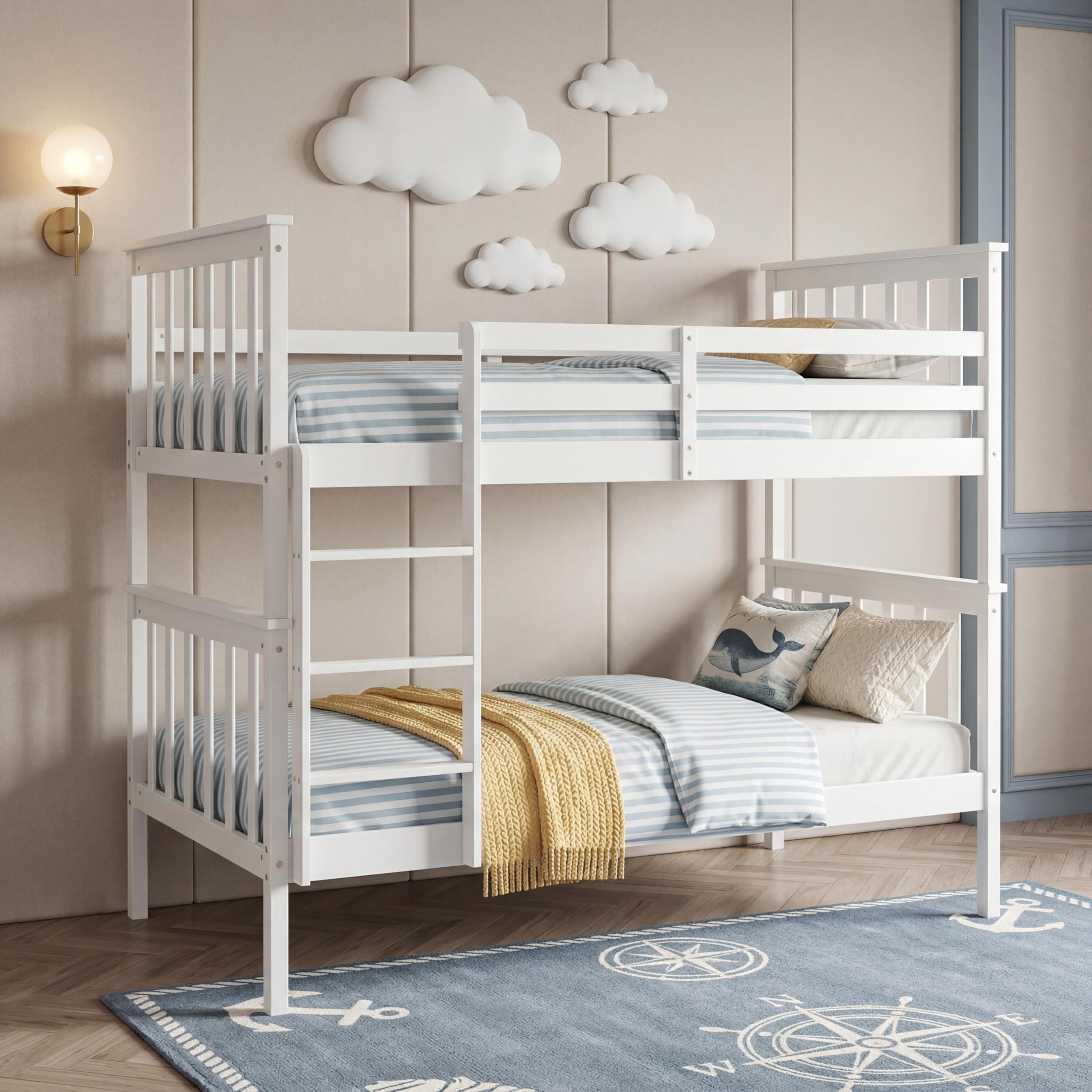 Panana Bunk Bed 3FT Single Wooden Bunky Sleeper Bed,Sturdy Safety Guardrail Kids High Sleeper Bed Wi