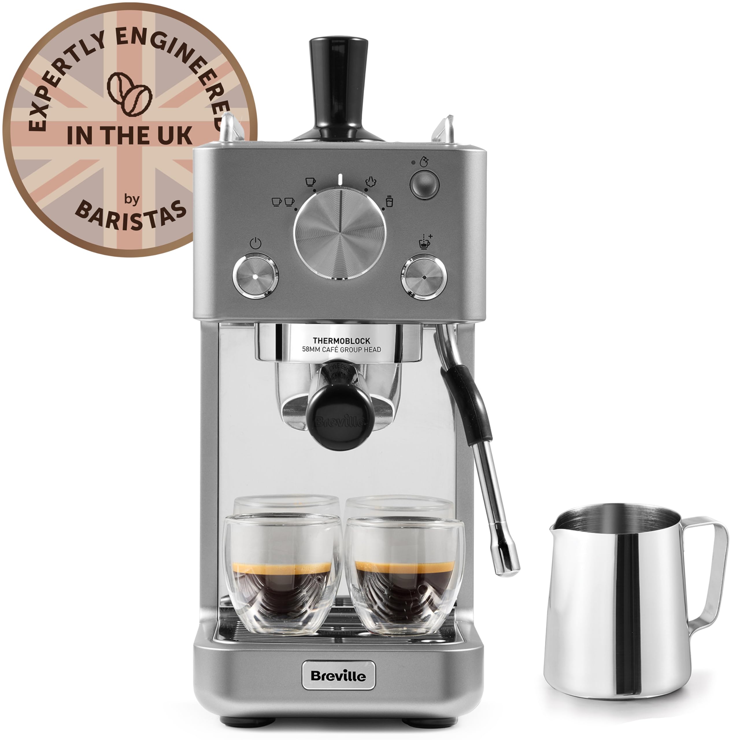 Breville Barista Slimline Espresso Machine | Integrated Milk Frother | Compact Coffee Maker for CappuccinosLattes & More