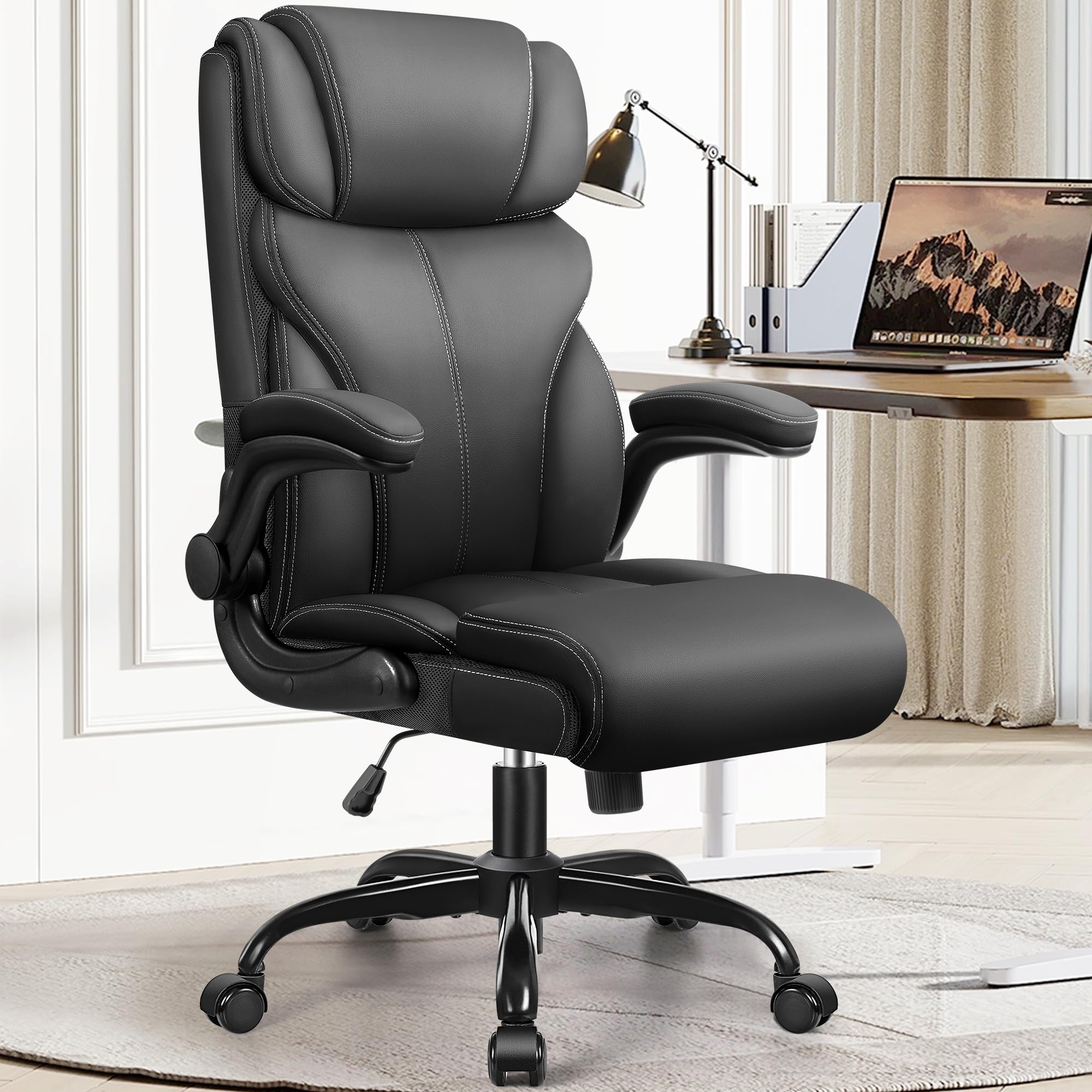 HeroSet Office Chair, Ergonomic Big and Tall Computer Desk Chairs, Executive Breathable Leather Chair with Adjustable Fl