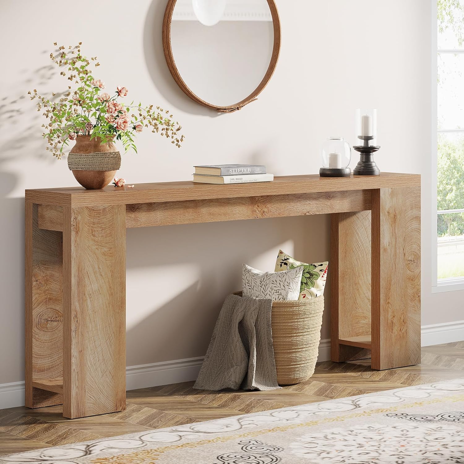 Tribesigns 63-Inch Extra Long Console Table, Farmhouse Wood Sofa Table Behind Couch, Narrow Entryway Accent Table for Li