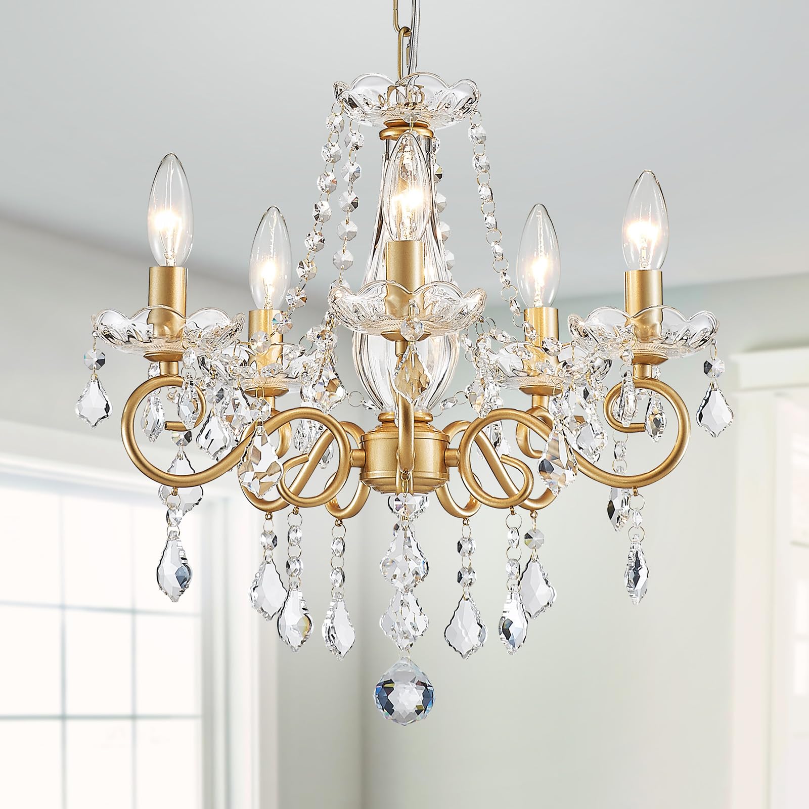 WUZUPS Crystal Candle Chandelier Pendant Flushmount Ceiling Light Modern Lighting Fixture for Bedroom Hallway Bar Kitche