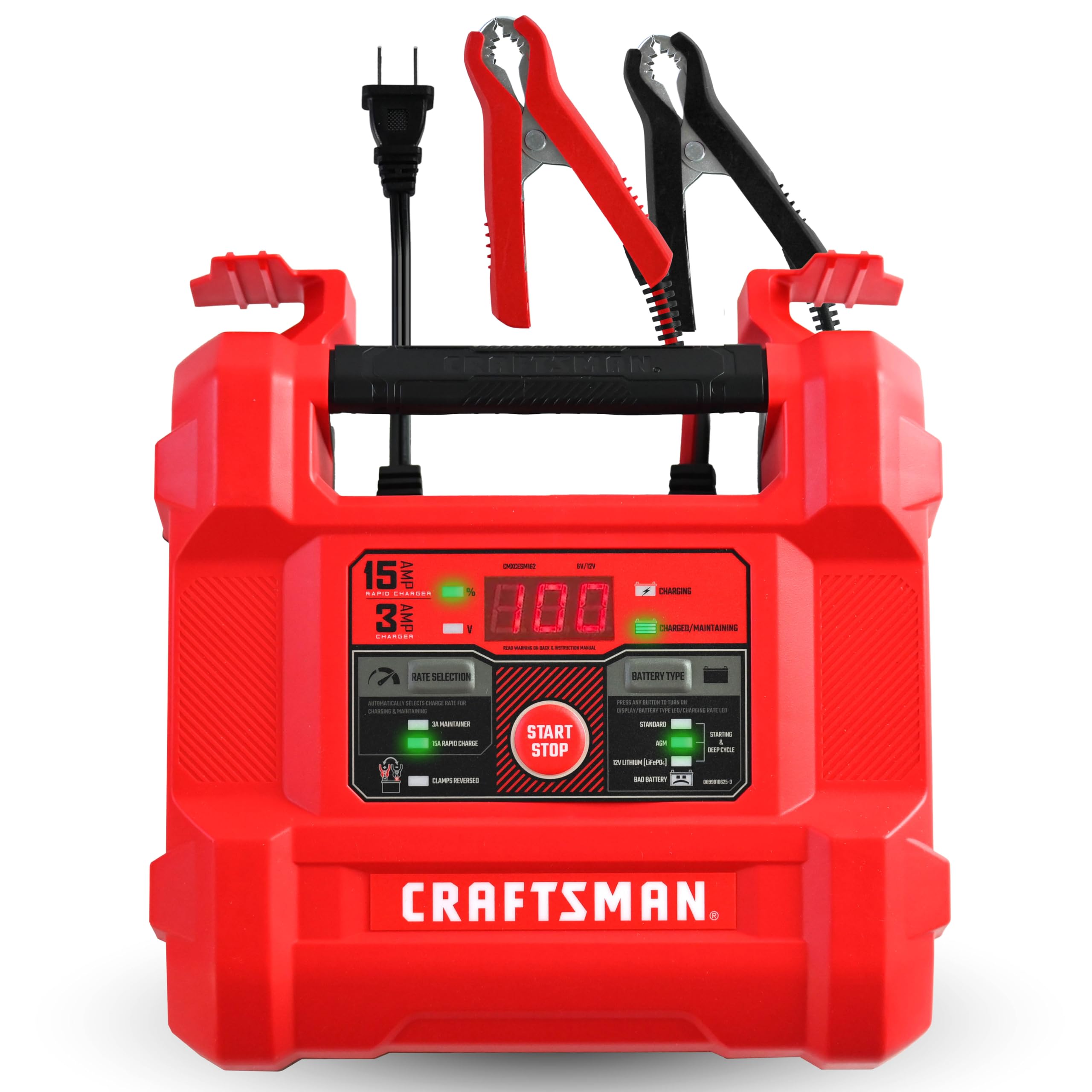 CRAFTSMAN 15A Car Battery Charger and Battery Maintainer, 4-in-1 Solution, for 6V/12V Power Sport, Automotive, and Marin