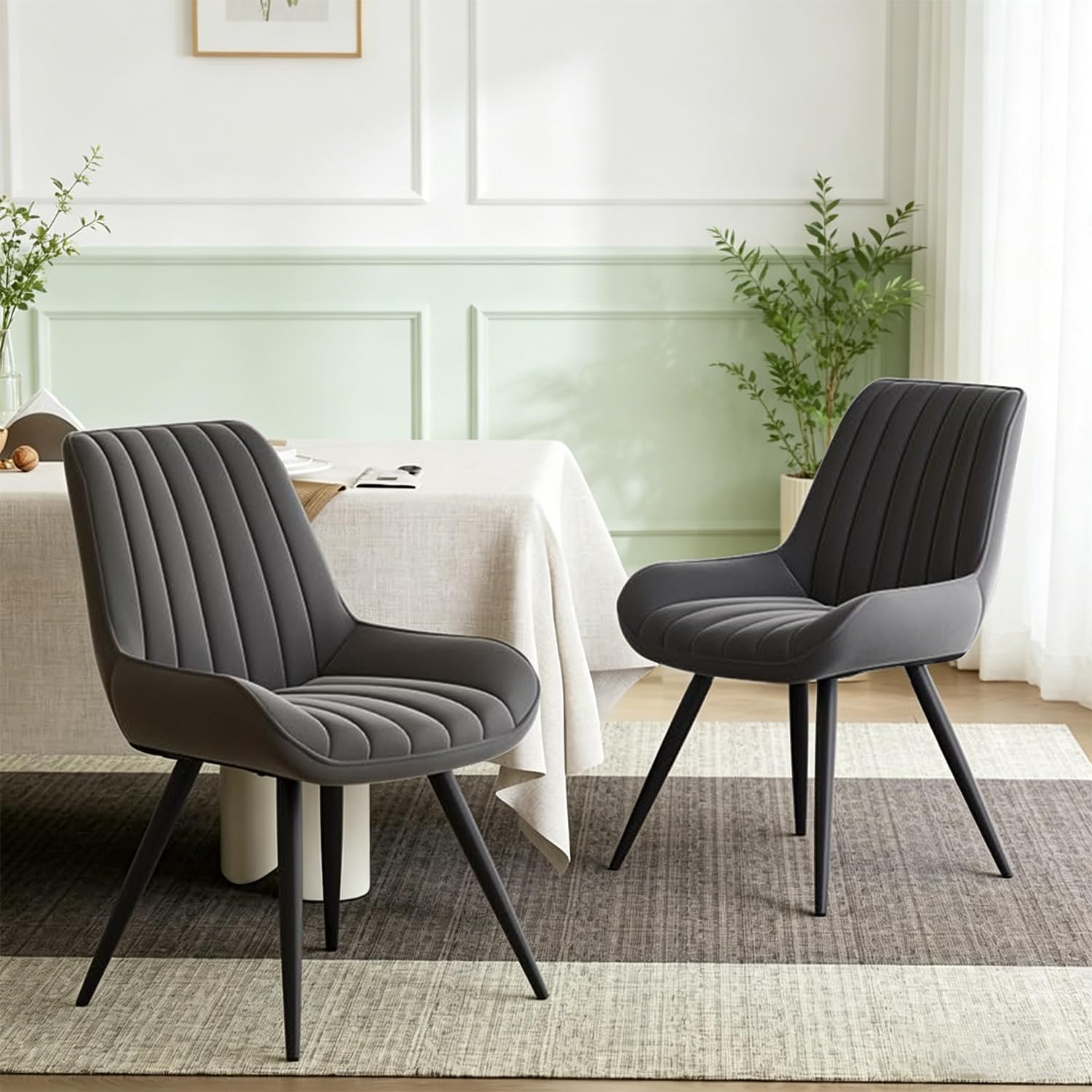 Hawthyhome Dining Chairs Set of 2 Upholstered Chairs with 10cm Thick Seat Cushion Fabric Dining Chair Backrest Modern Ar