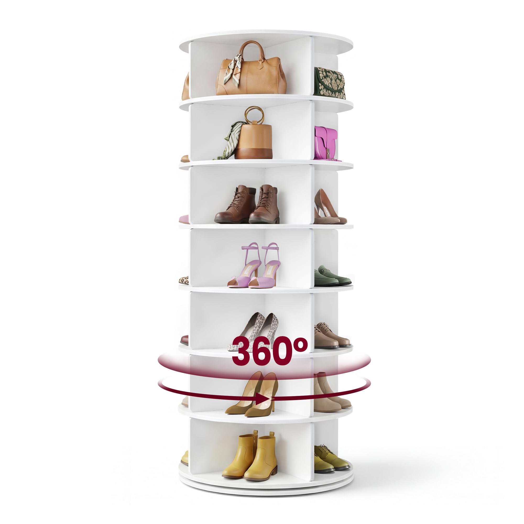 VASAGLE 7-Tier Rotating Shoe Rack Tower, Free Standing 360 Degree Spinning Shoe Organizer, Lazy Susan Bag Display Storag