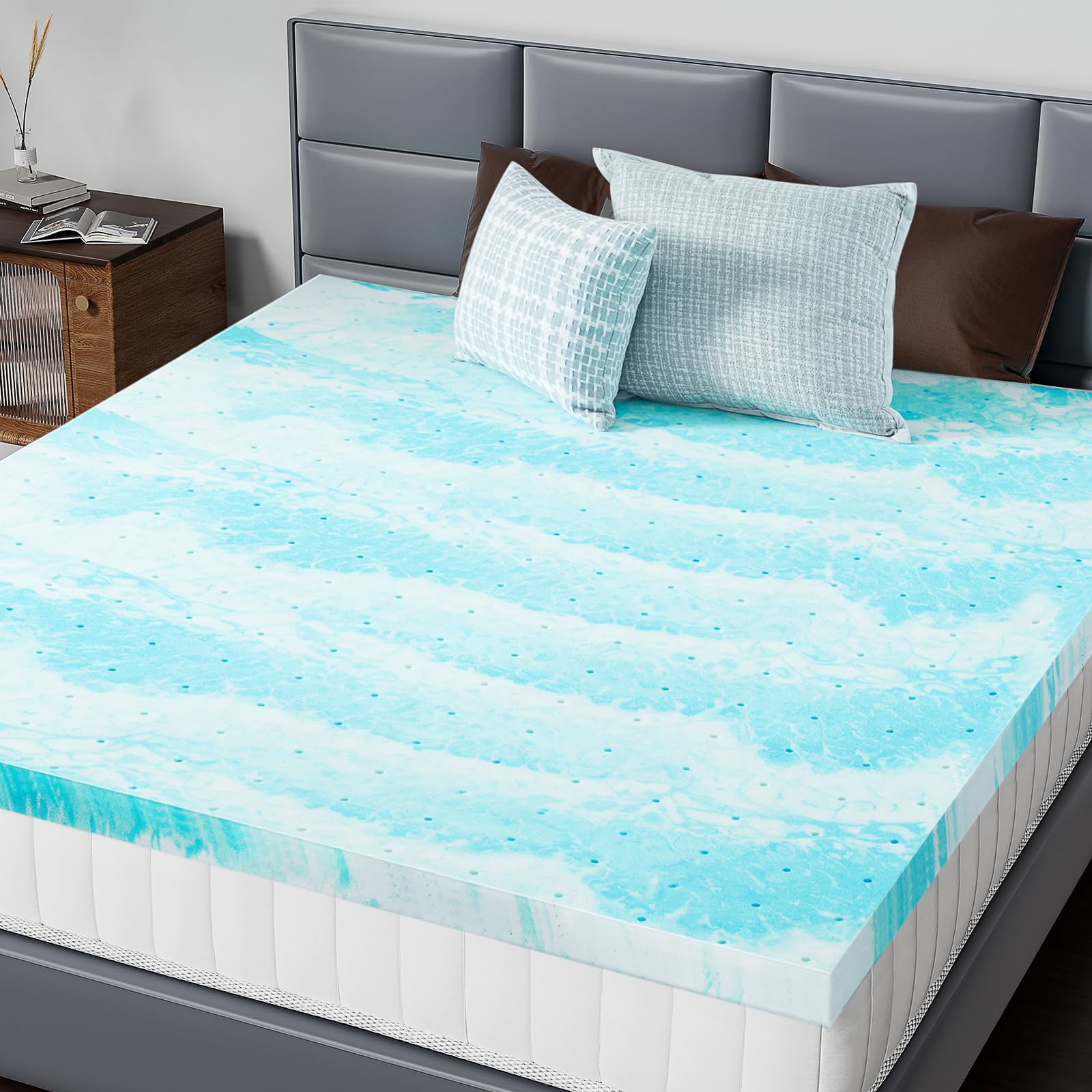 DUMOS Memory Foam Mattress Topper Queen, 2 Inch Thick Gel Infused Bed Toppers for Queen Size Bed, So
