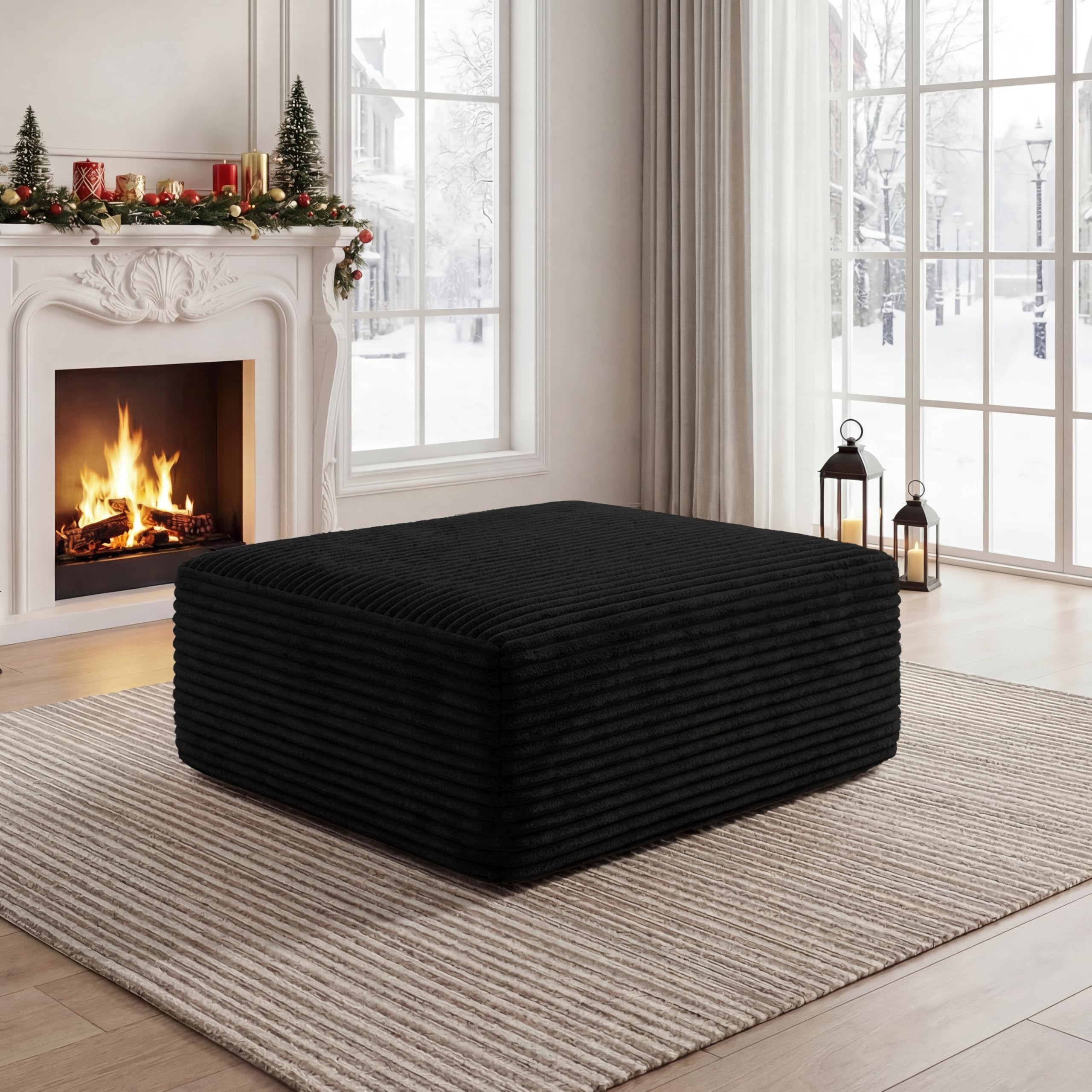 Corduroy Ottoman, Modern Boneless Cloud Foot Rest Foam Support, Oversized Modular Sectional Sofa Stool for Living Room, 