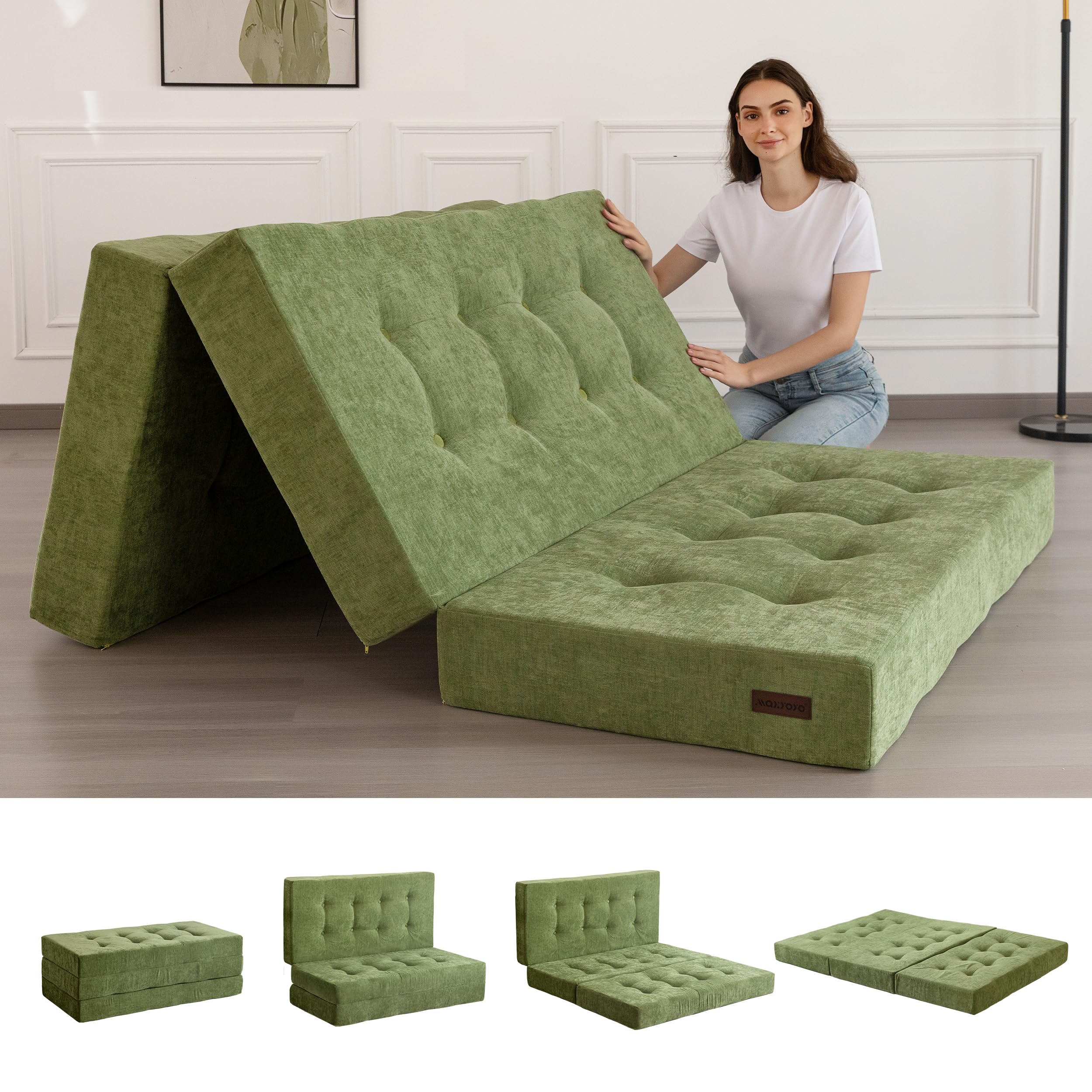 MAXYOYO Folding Mattress Chenille Fabric 15cm, Sofa Bed for Guest | 15cm Comfy Foldable Mattress single with Chenille Fa