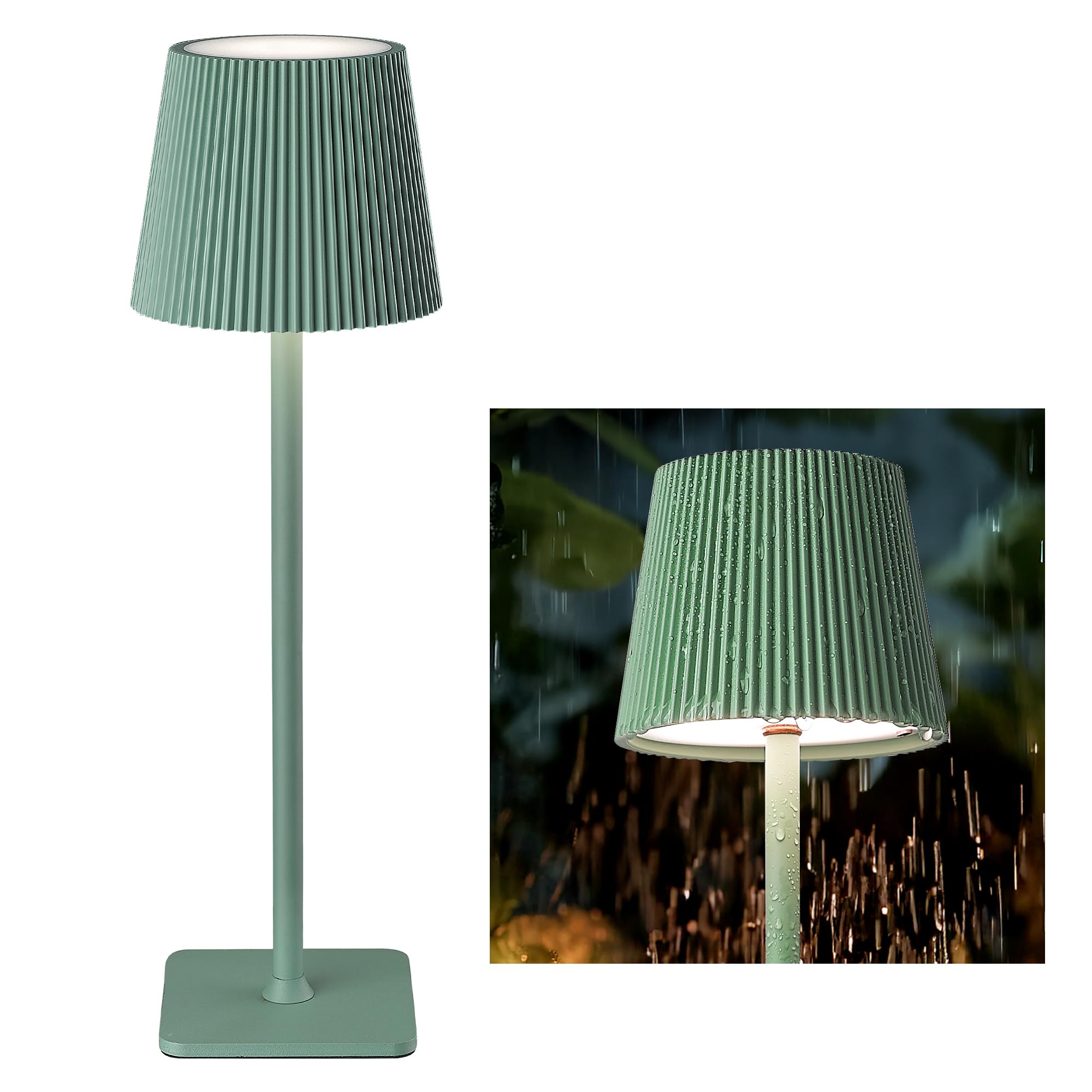 Cordless Rechargeable LED Table Lamp Green Vela TL02 | IP54, 5200mAh battery, 8-10h runtime, USB rechargeable, Wireless,
