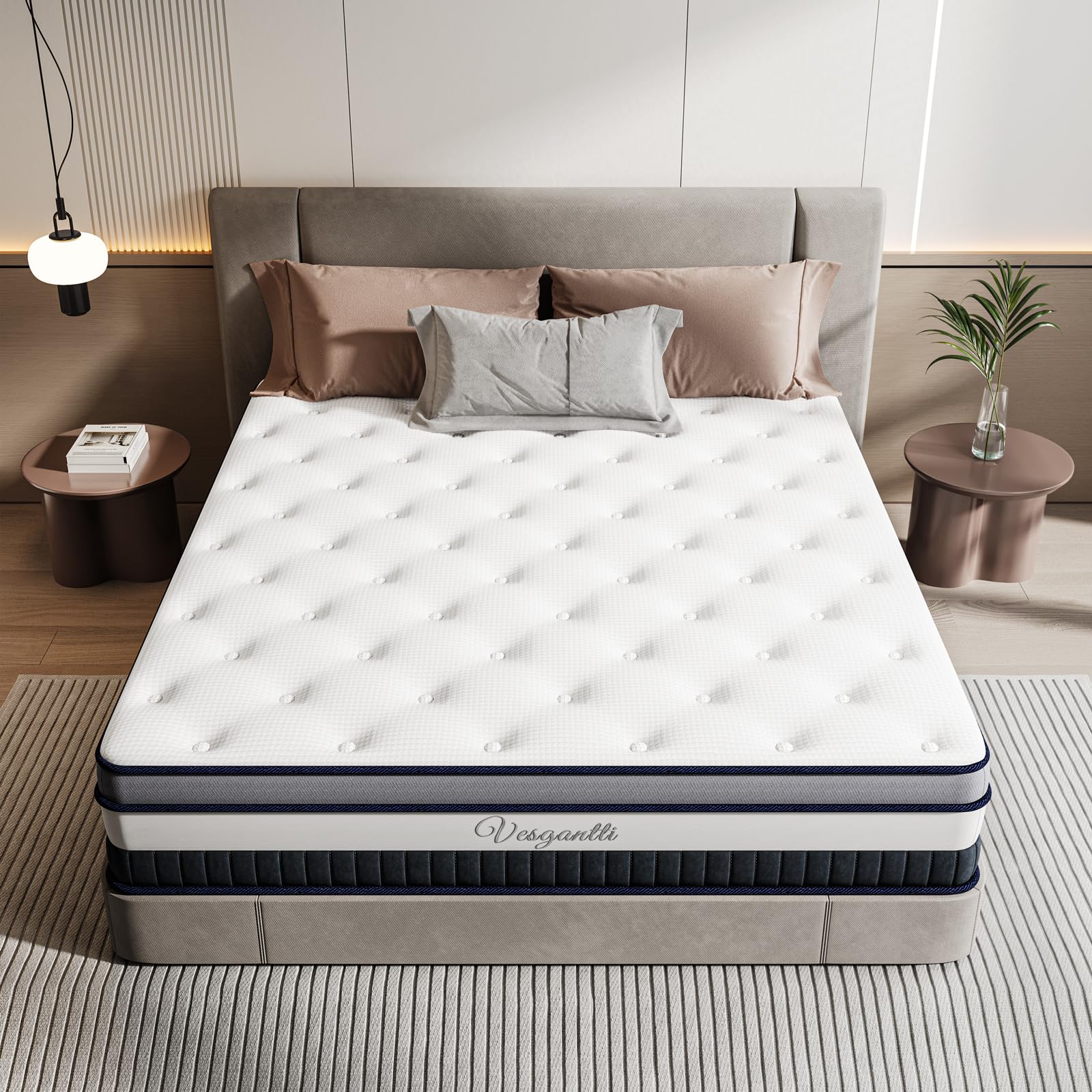 فيزجانتي مرتبة هجينة فاخرة هجينة متعددة الطبقات مقاس 150 × 200 × 30 - تصميم مريح مع ميموري فوم وسوستة جيب - سلسلة بوكس ت