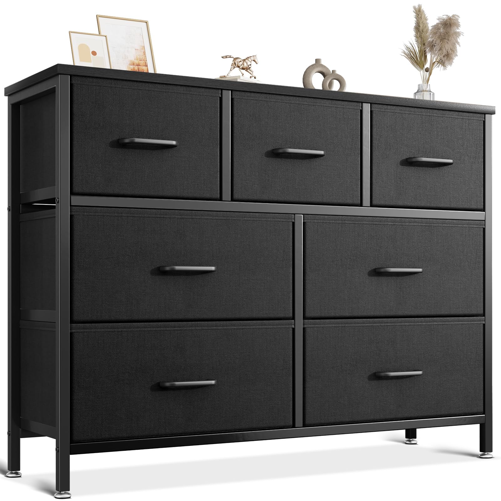 Coleshome Chest of Drawers Bedroom, 7 Drawer Fabric Storage Unit, Clothes Organiser Dresser, Wide Bl