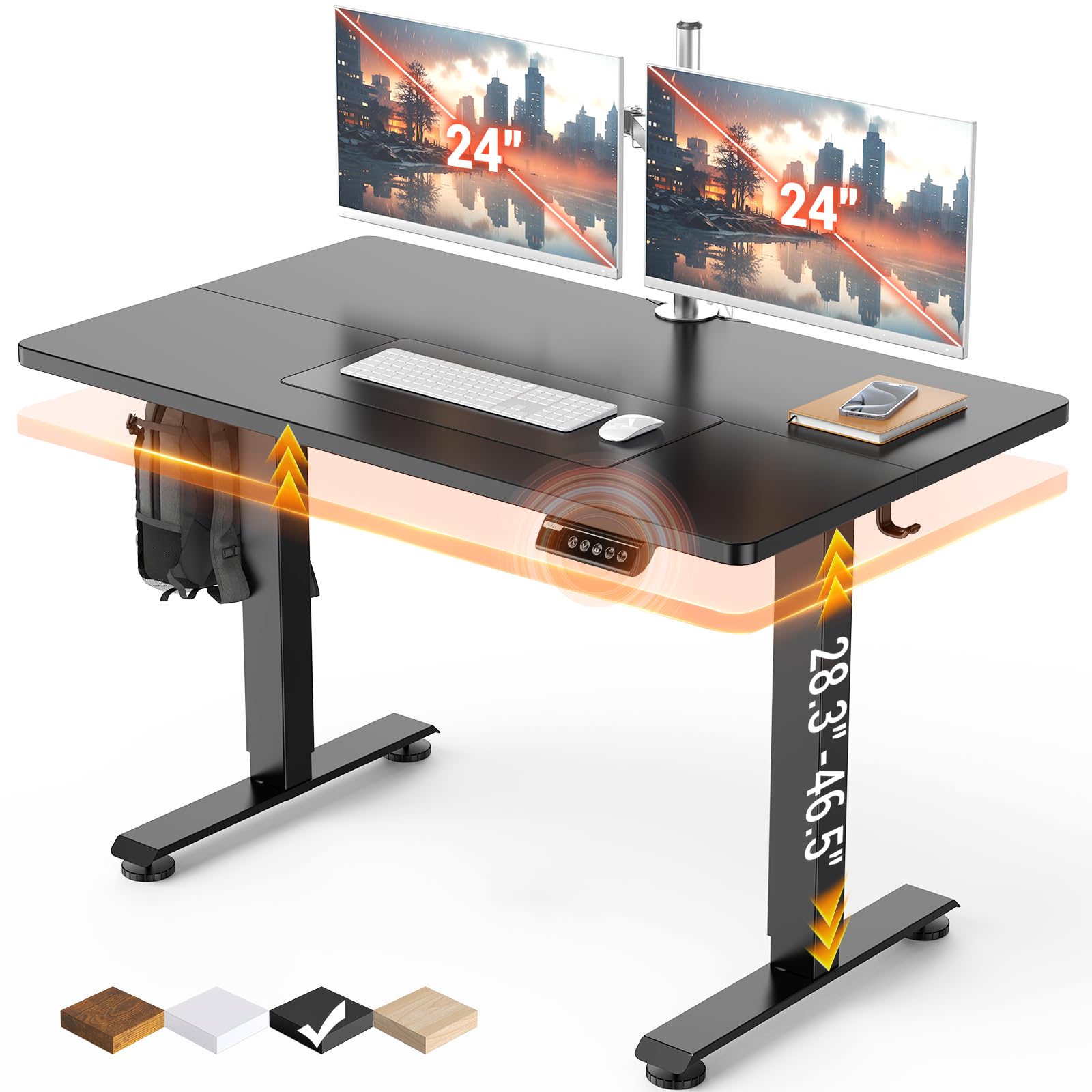 Veken 47.2" Standing Desk, Adjustable Height Office Desk with Wood Desktop, Computer Table for Home 