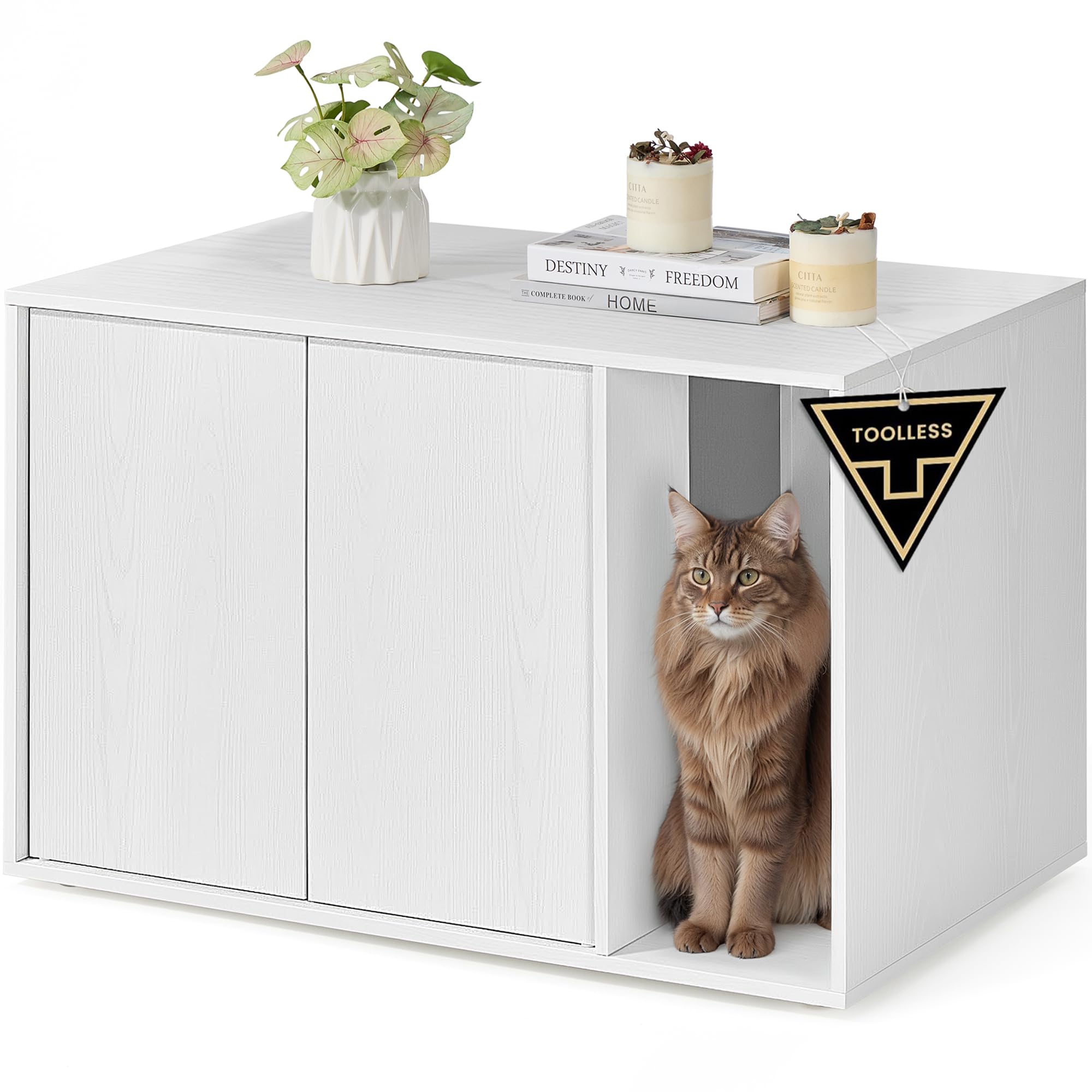SONGMICS HOME Hidden Cat Litter Box Enclosure, Superfast Toolless | Cat Litter Cupboard with Push-to-Open Doors & Odor C