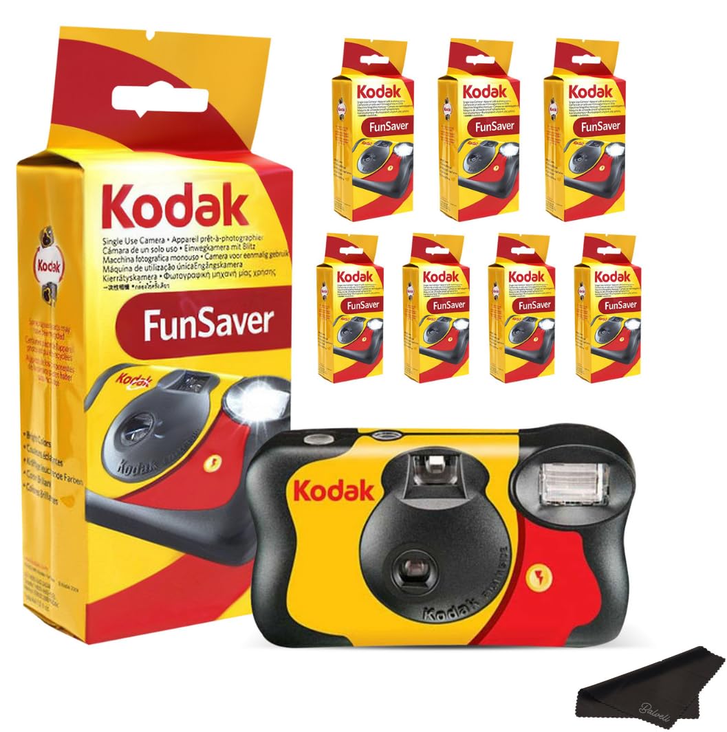 Kodak Funsaver Disposable Camera Bulk one time Single use 7-Pack 27exp 35mm Camera Bundled with Balveli Premium Microfib