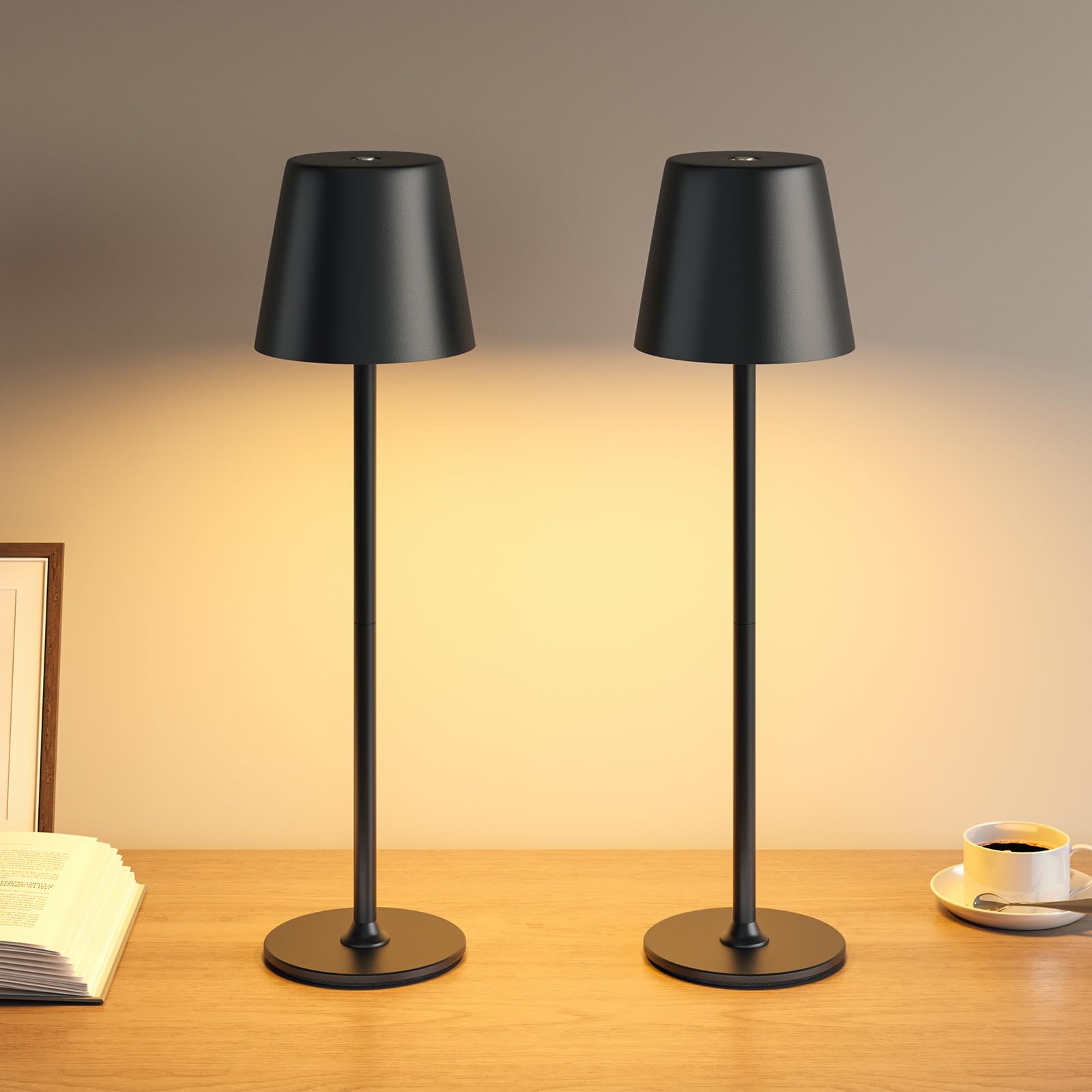 Rechargeable Table Lamp 2 Pack, Cordless Battery Operated Touch USB Table Lamp, 3-Level Dimmable Brightness, IP54 Waterp