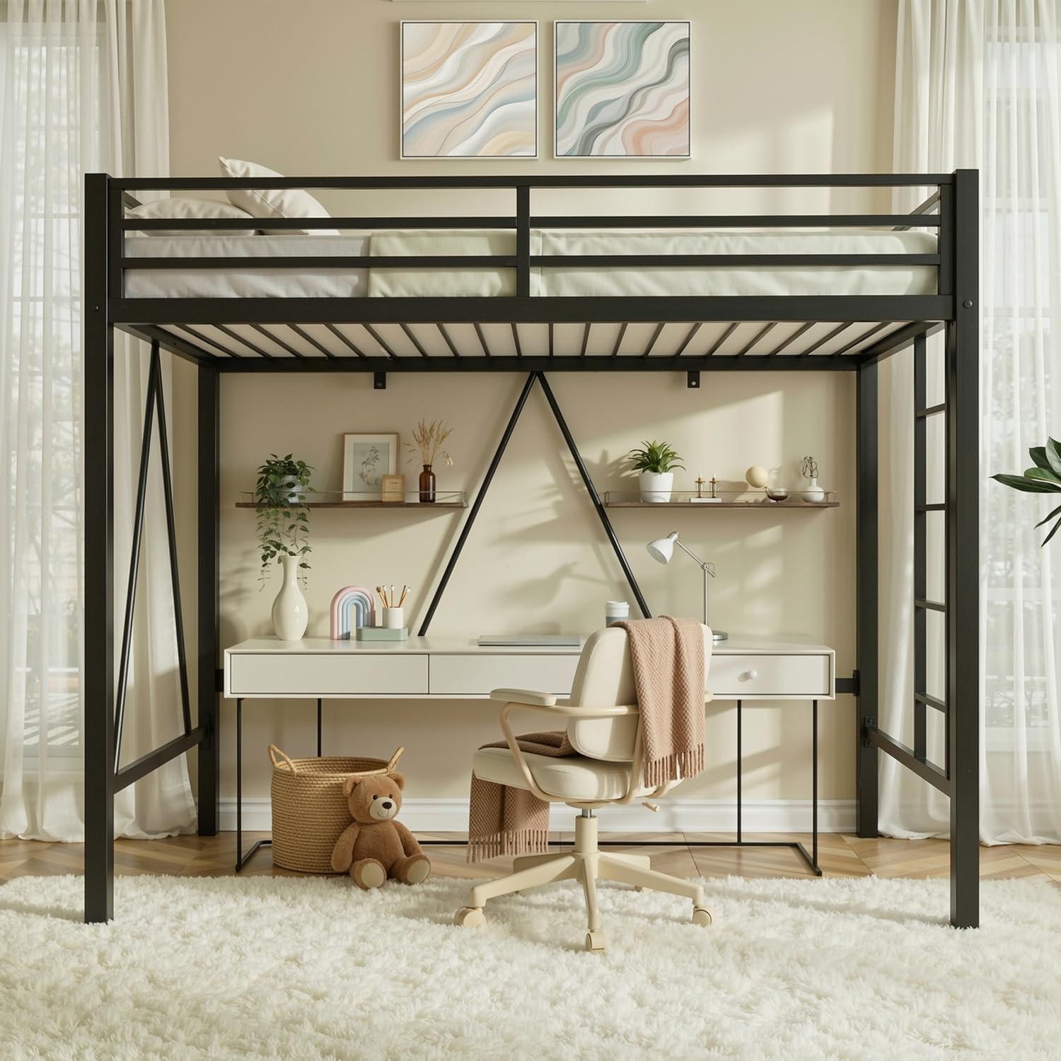 SHA CERLIN Loft Bed Twin Size with CPC Certification, Heavy Duty Metal Slats Support, Small Space Sa