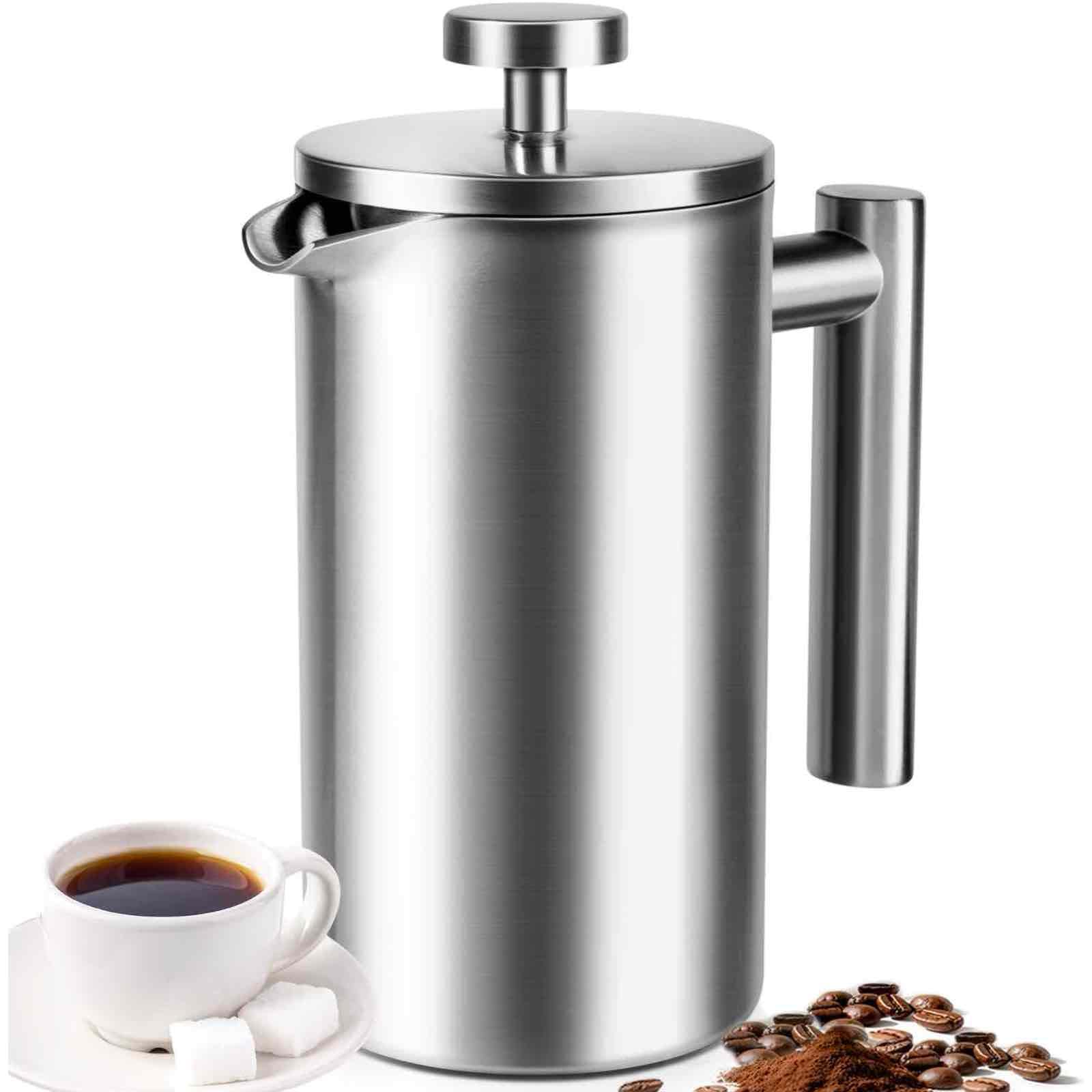 French Press 34 oz, Full Stainless Steel French Press Coffee Maker 4 Cups, Upgrated Double-Walled In