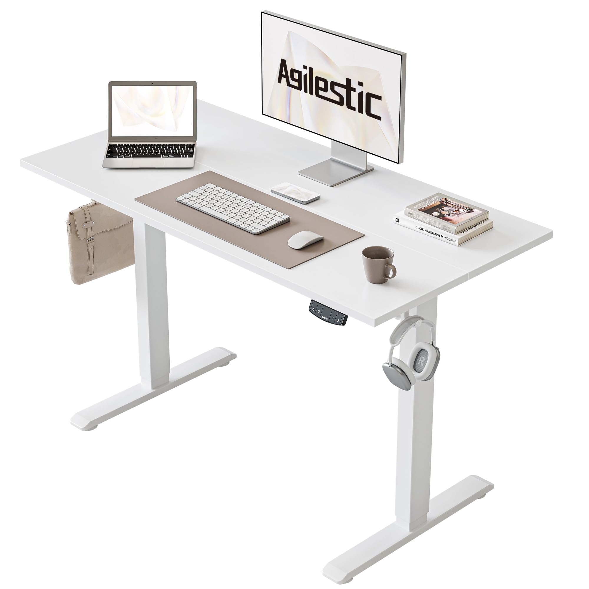Agilestic Electric Standing Desk, 100 x 60 cm Height Adjustable Sit Stand Desk with Splice Board and Memory Smart Pannel