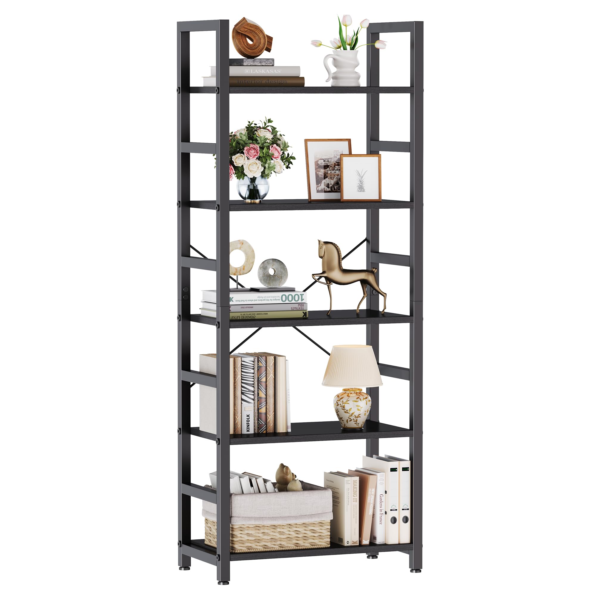 DUMOS 5-Tier Bookshelf, Modern Tall Bookcase, Open Storage Display Shelf for Living Room, Bedroom, H