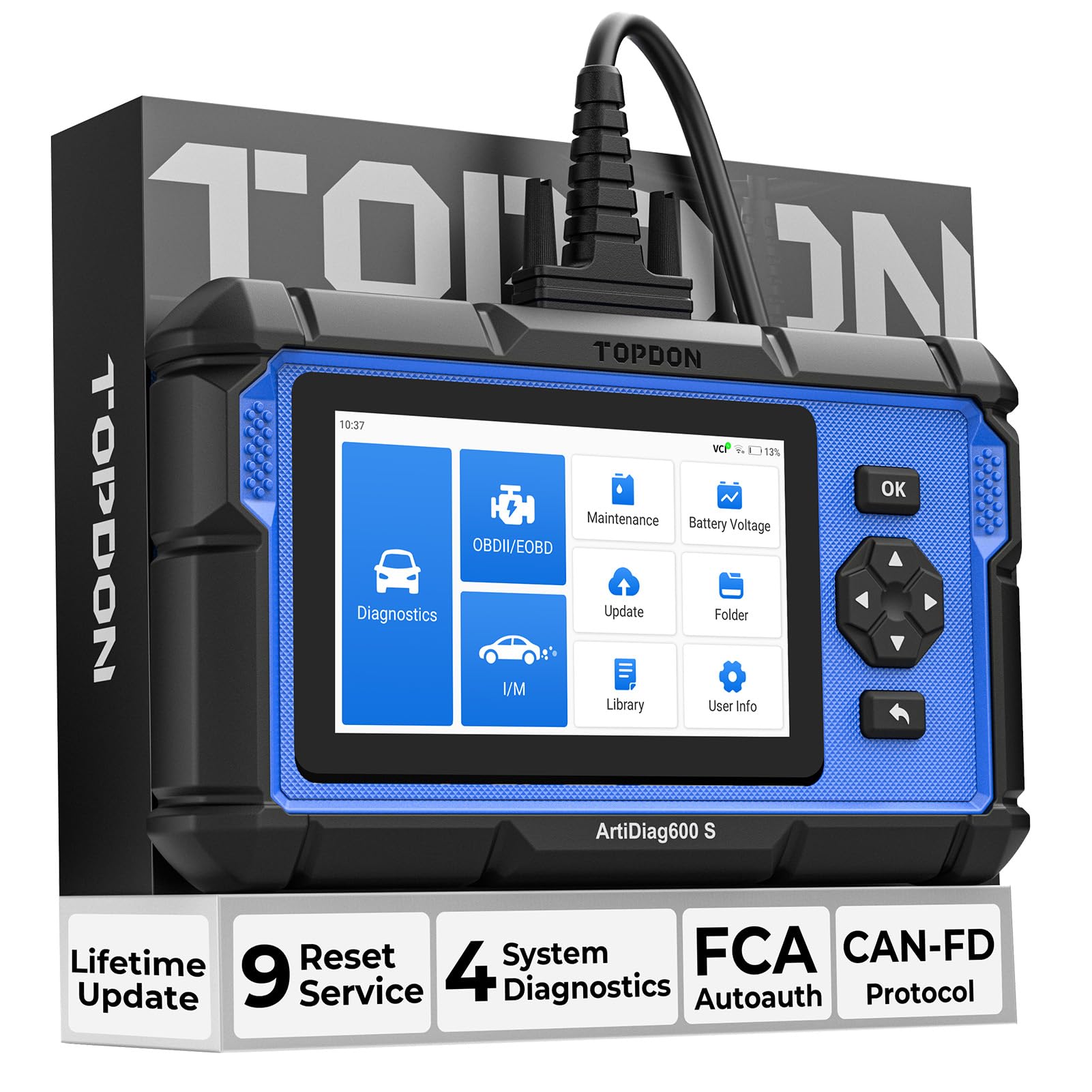 OBD2 Scanner TOPDON AD600S Scan Tool, Code Reader, Diagnostics Scanner for ABS/SRS/AT/Engine, 9 Reset Services, CAN-FD, 