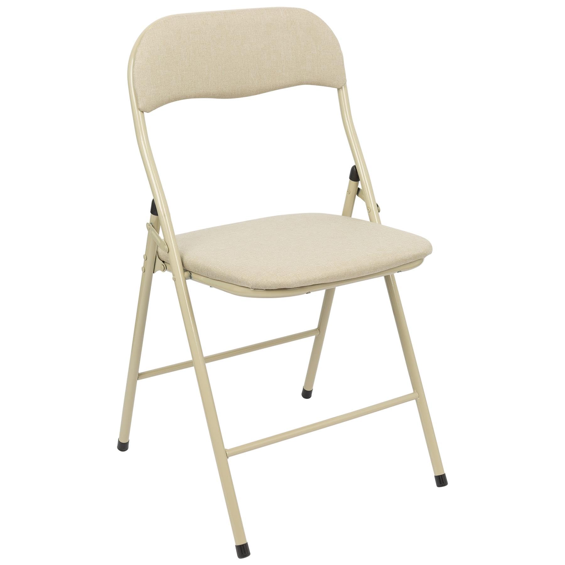Harbour Housewares Fabric Padded Folding Chair - Beige - Cushioned Foldable Chair with Metal Frame Fabric Upholstered Se