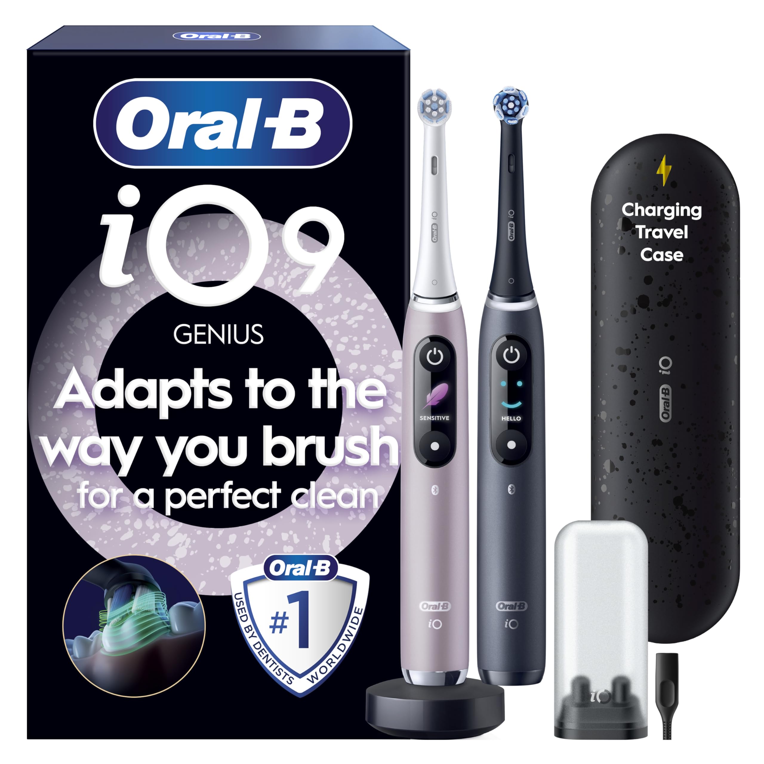 Oral-B iO9 2x Electric Toothbrushes For Adults, Oral B Electric Toothbrushes, Gifts For Women / Men, 2 Toothbrush Heads