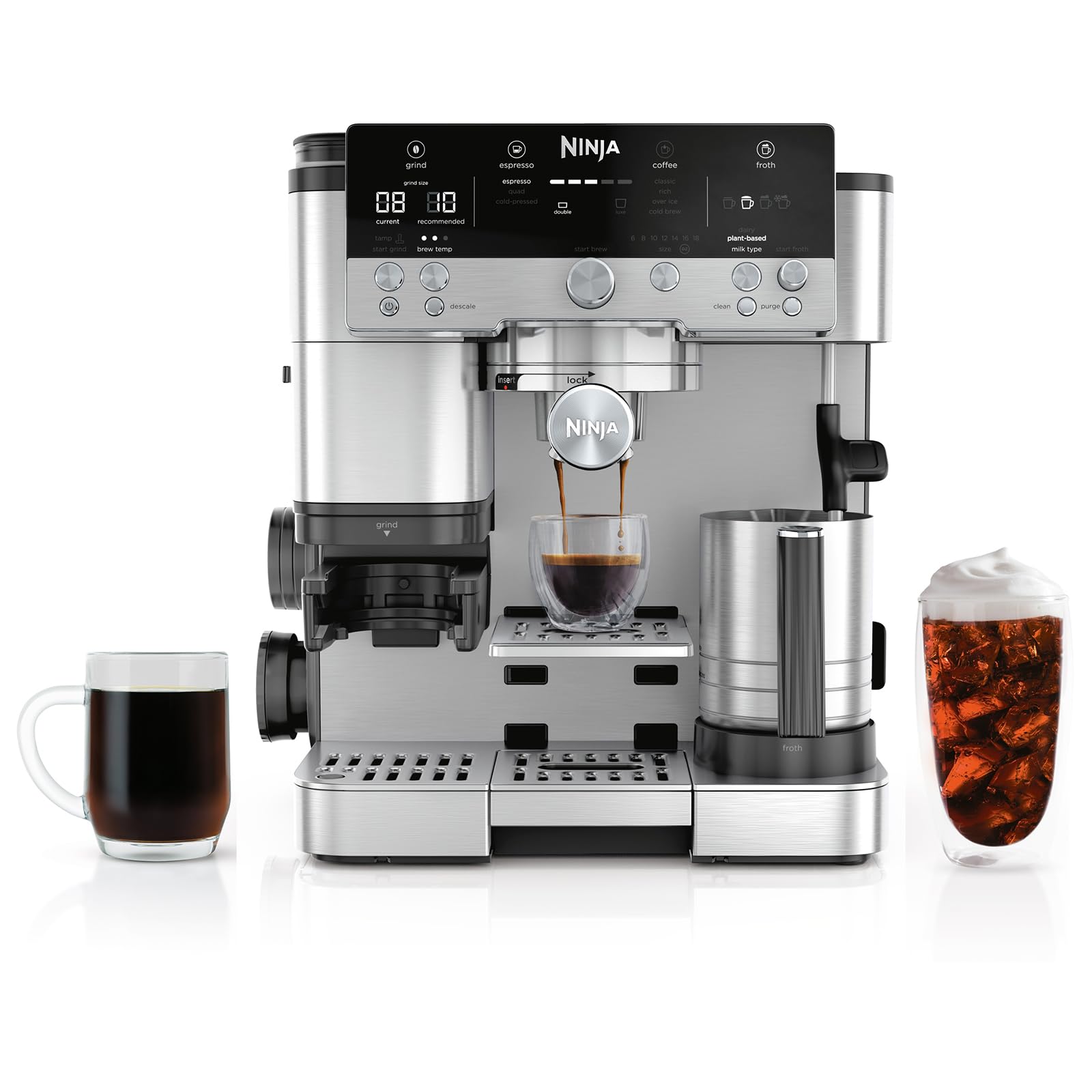 Ninja Luxe Café Premier 3-in-1 Espresso Machine, Drip Coffee, & Cold Brew | Built-in Grinder, Hands-Free Milk Frother, a