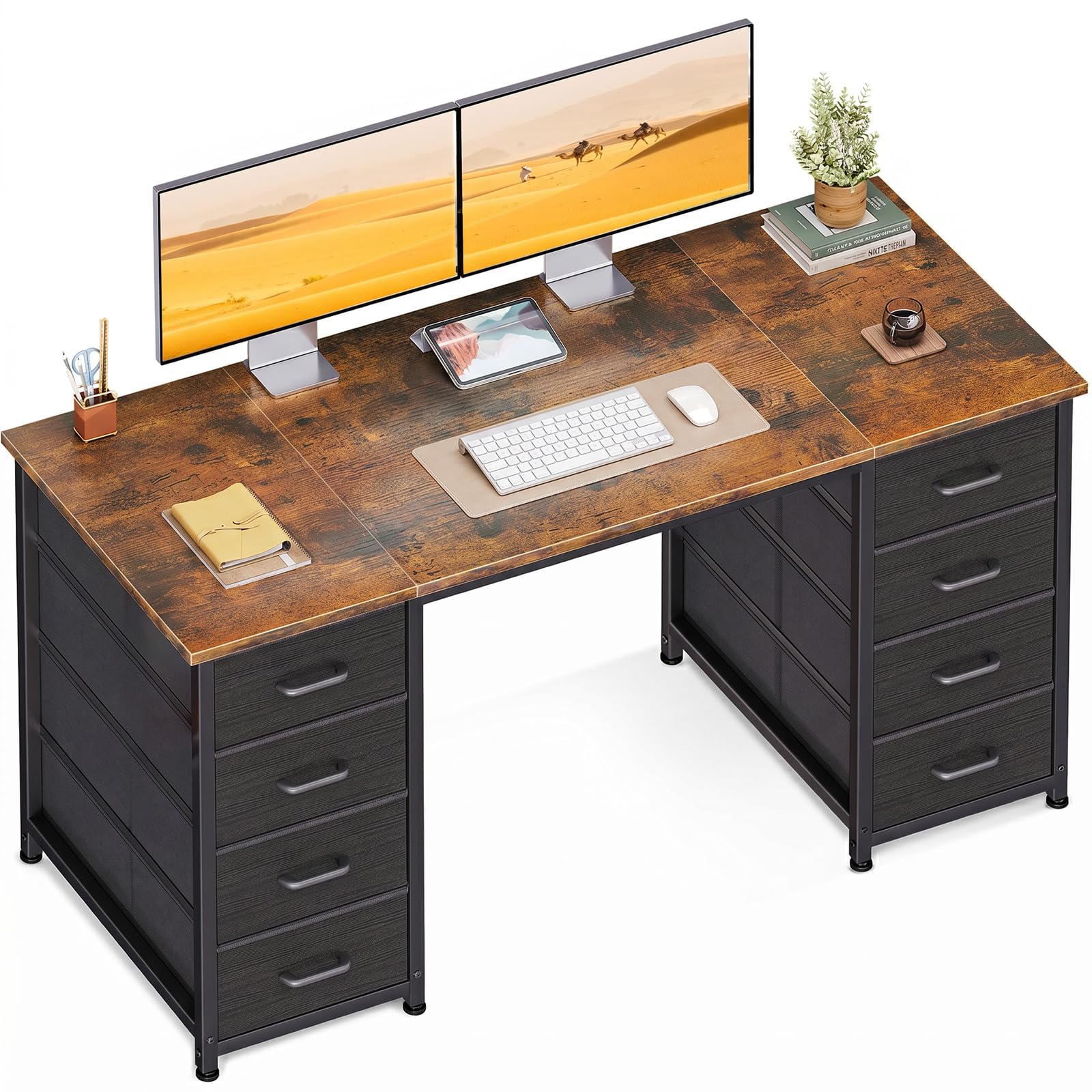 Coleshome Computer Desk with Fabric Drawers, 120x48cm Modern Office Desk with Storage, PC Study Table for Home Office、Be