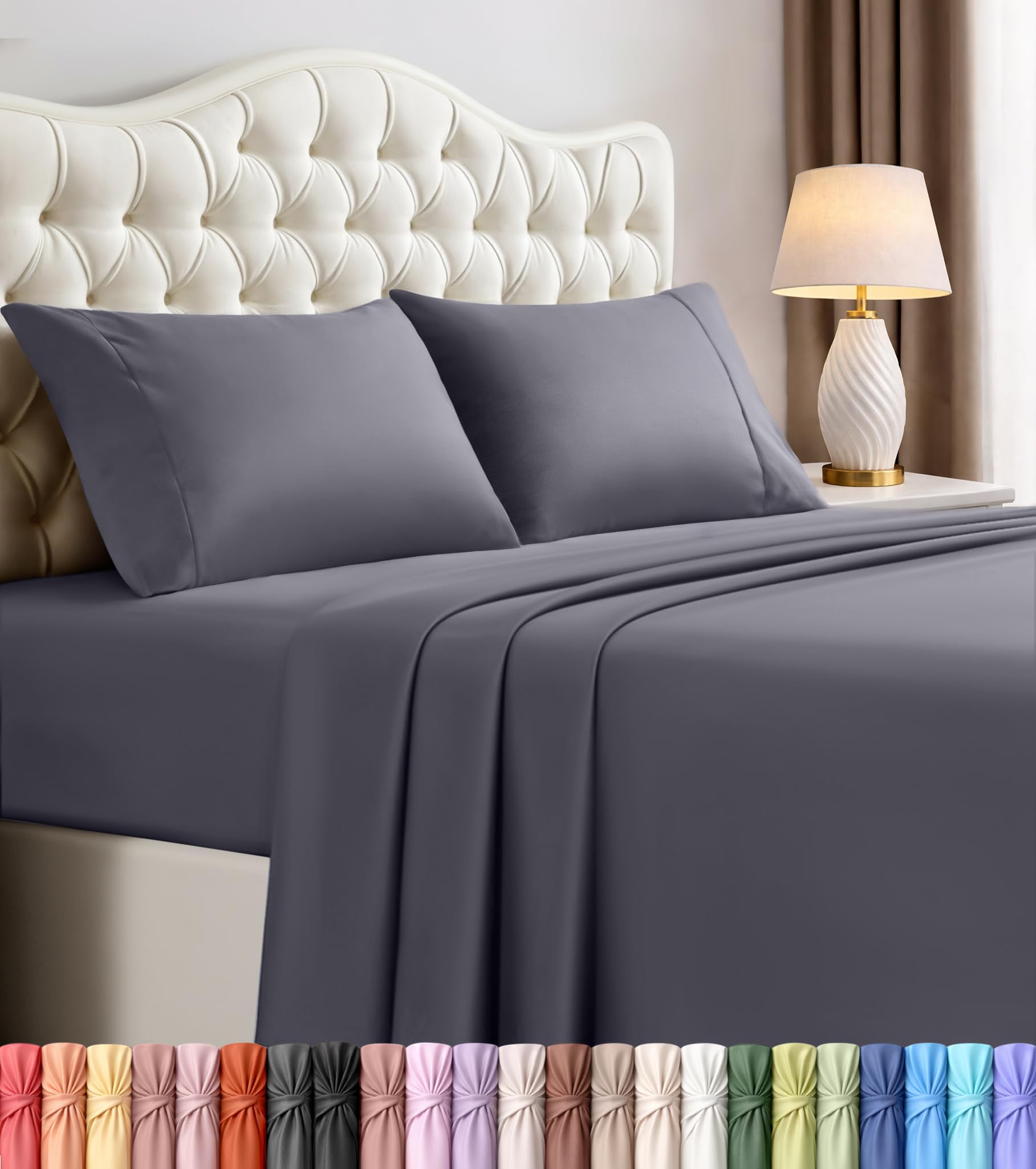 Queen Size Sheet Set – 4 Piece Bed Sheets, Soft and Breathable Microfiber, Includes 1 Fitted Sheet, 