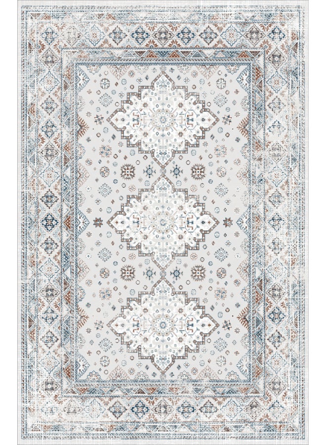 Noon East Carpet Rug Anti-Slip- Size- 122 x 183 (4x6 ft) | Color- Cream & Grey |Boho Floral| Ideal as Carpets for Living