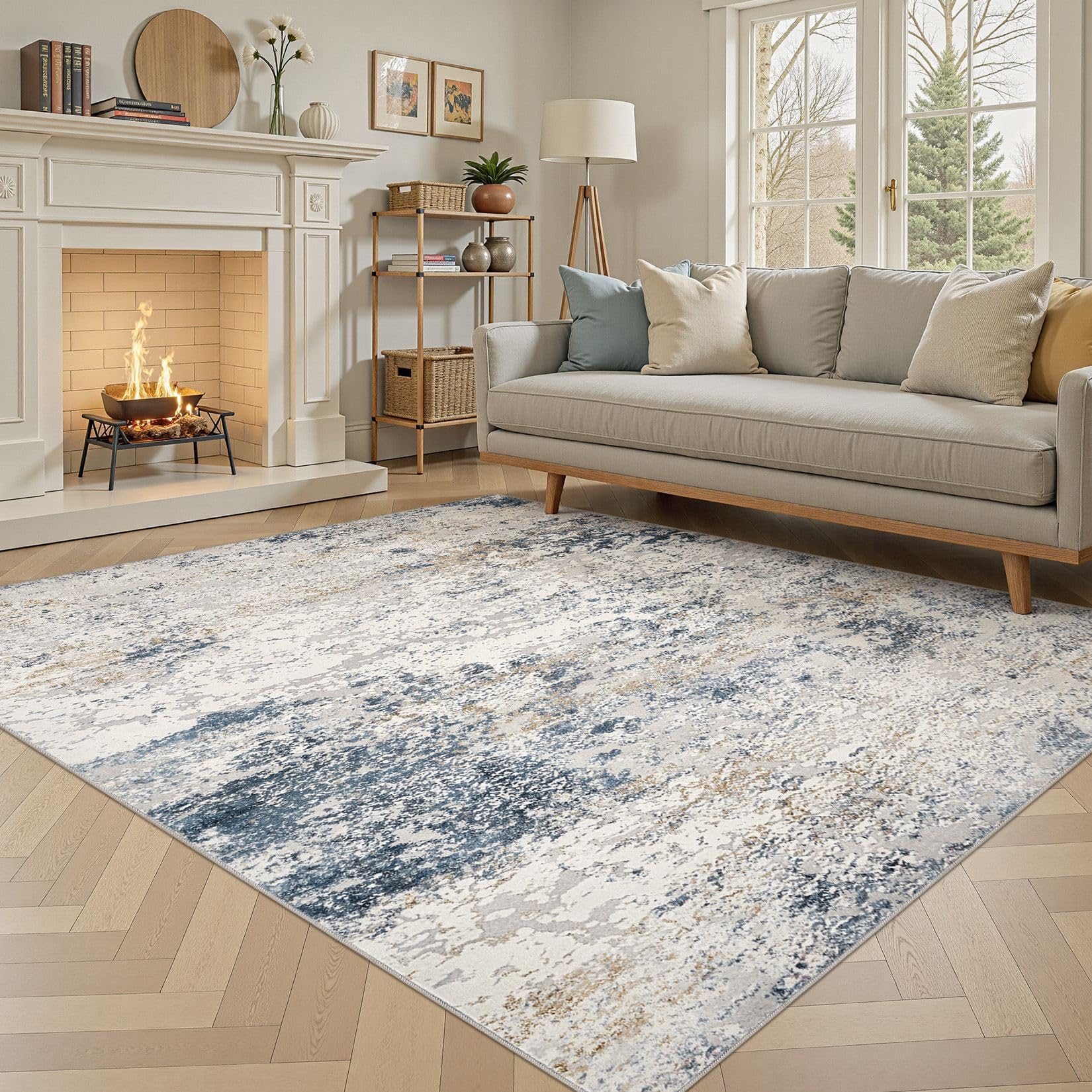 DMOYEST Rugs Living Room Washable - Area Rugs for Bedroom Large Abstract Neutral Modern Rug Soft Non Slip Low Pile 160 x