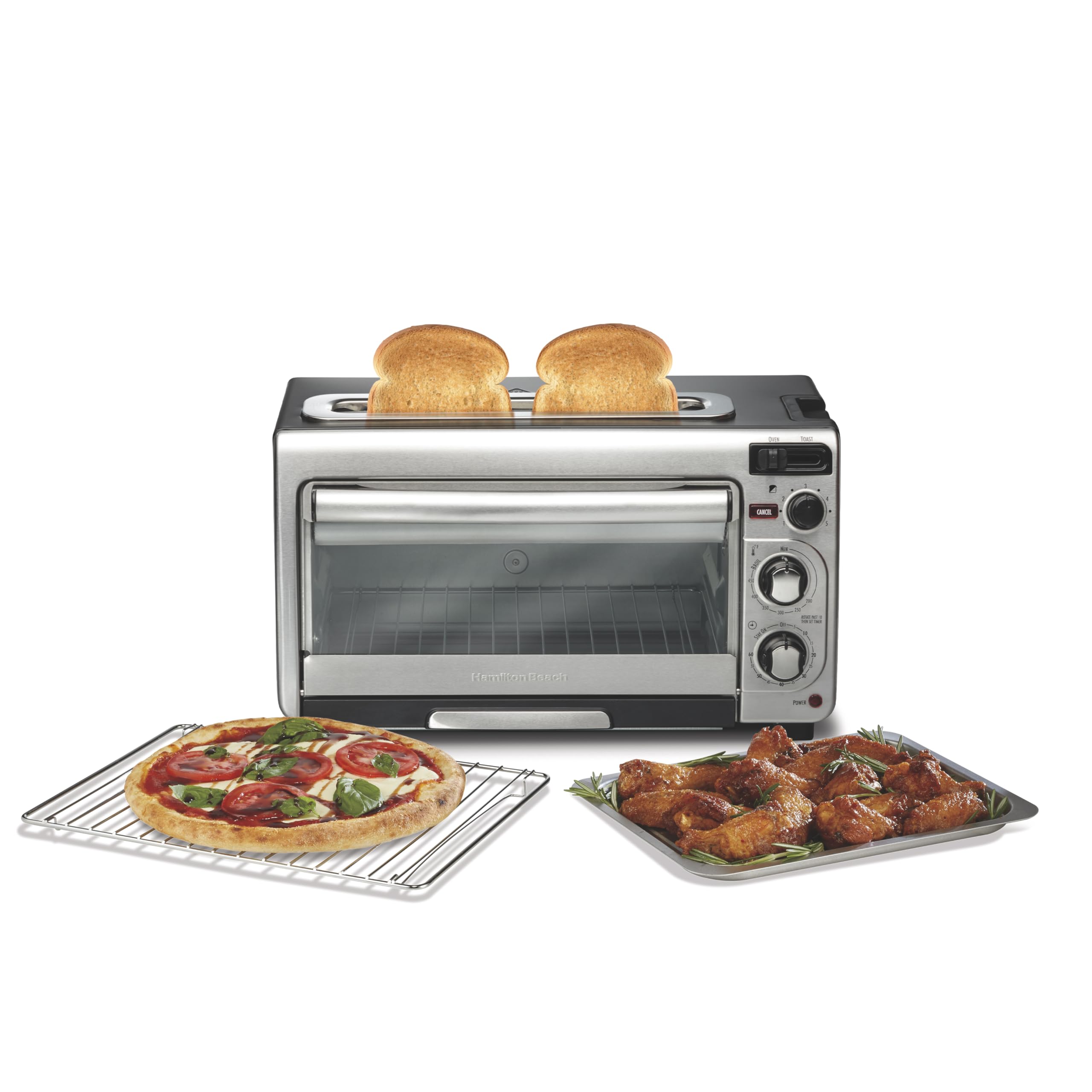 Hamilton Beach 2-in-1 Countertop Toaster Oven and Long Slot 2 Slice Toaster, 60 Minute Timer and Automatic Shut Off, Sha