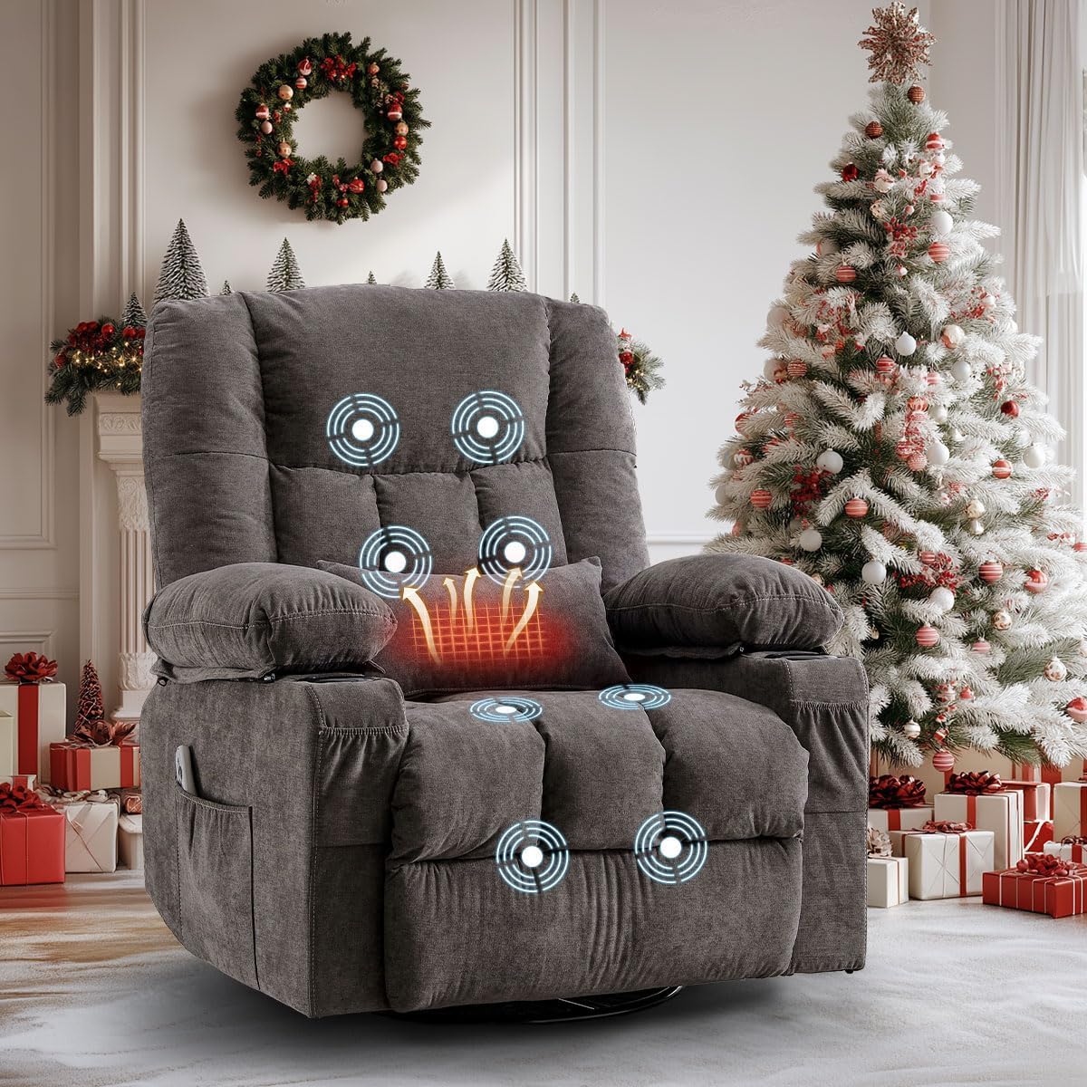 8-Points Massage Recliner Chair with Heated Rocking Function for Adults,Oversized Rocker Recliner wi