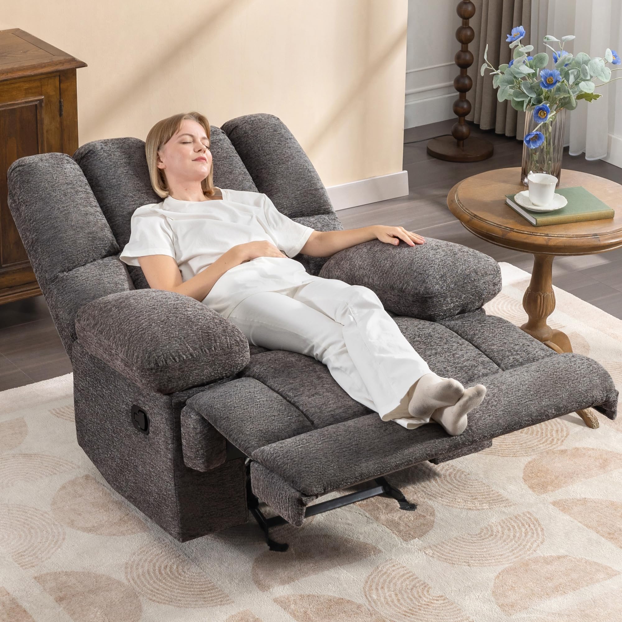 WILLOVE Oversized Recliner Chair, Rocking Recliners, Overstuffed Soft Big Man Manual Rocker Recliner