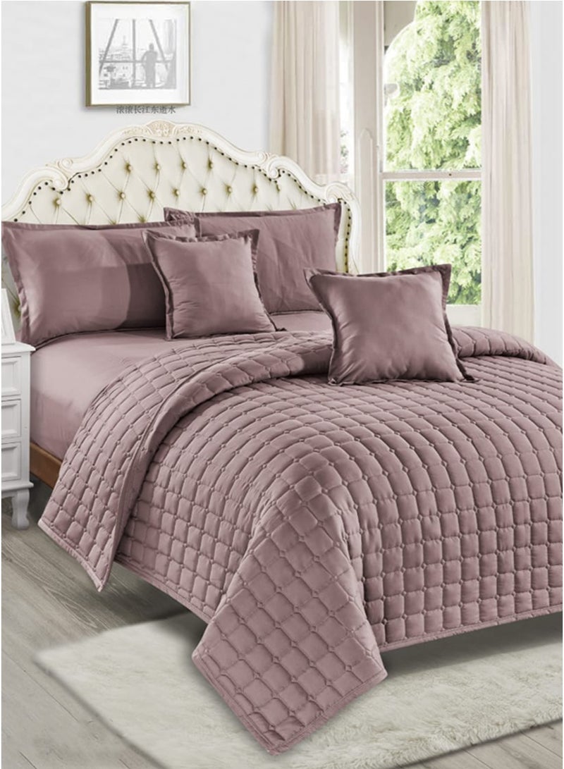 Moon Plain Quilted Compressed Bedspread Set with Elegant Square Design – 4 Pieces – Comforter 170×220 cm – Deep Fitted S