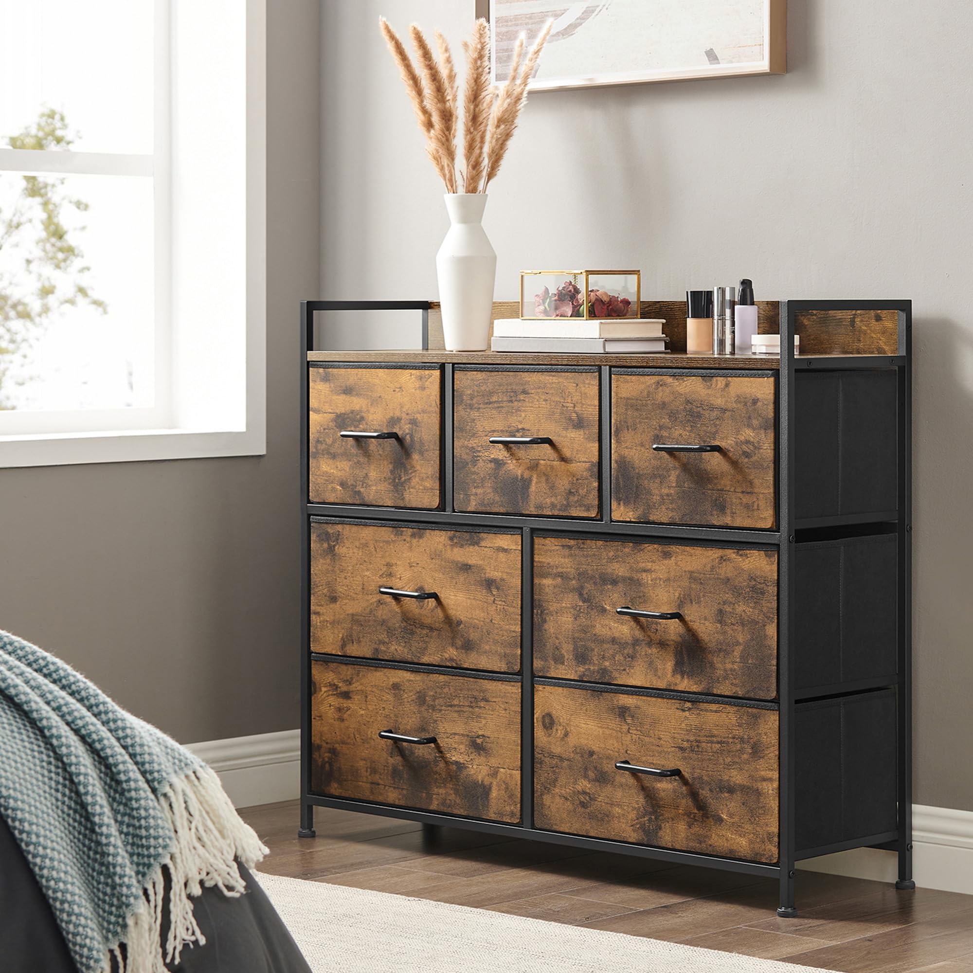 SONGMICS TV Stand for TVs Up to 43 Inches, Dresser for Bedroom, Living Room, Chest of Drawers, Steel