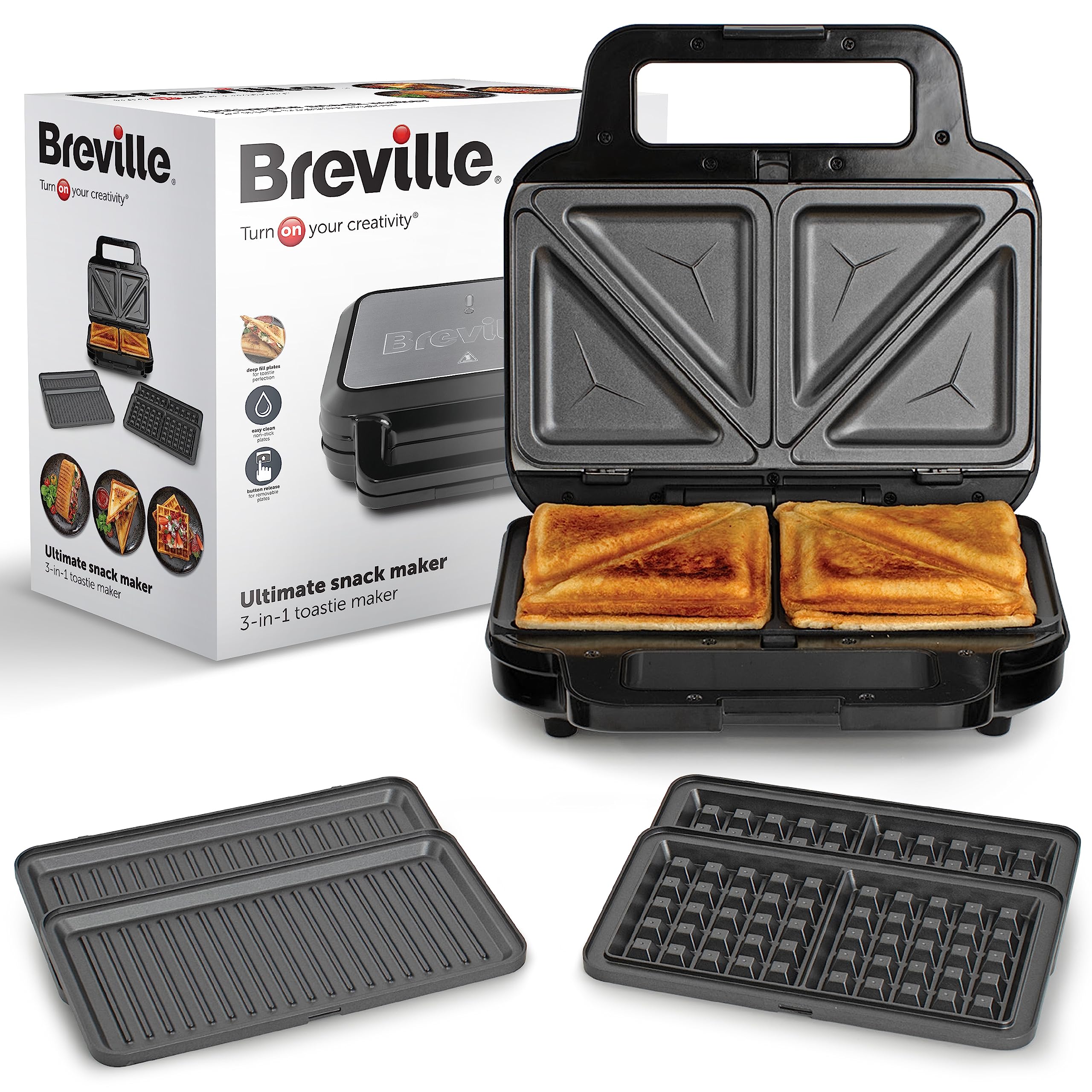 Breville 3-in-1 Ultimate Snack Maker | Deep Fill Toastie Maker, Waffle Maker & Panini Press | Removable Non-Stick Plates