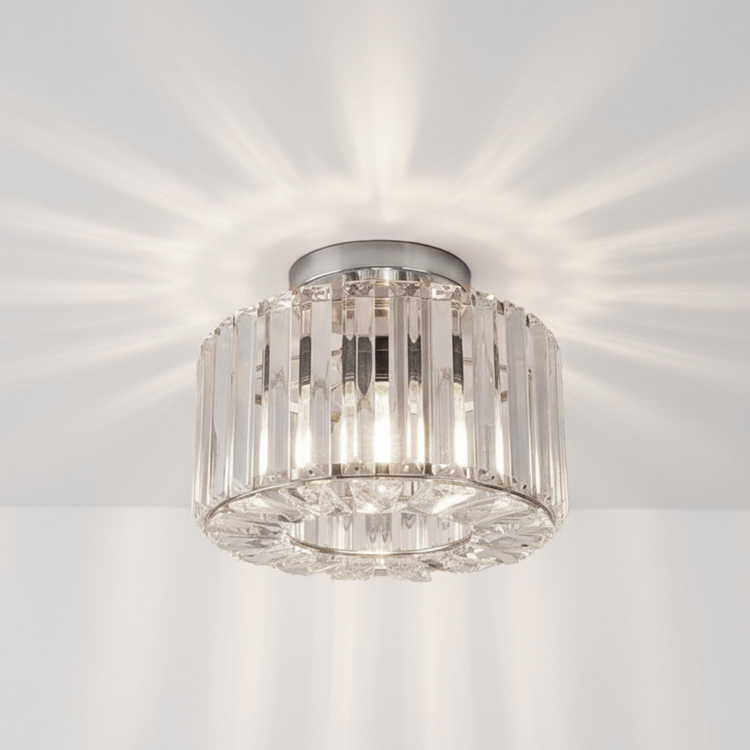 New York Crystal Ceiling Chandelier Light, Luxury Semi Flush Mount Ceiling Fixture with Clear Crystals, Elegant Lighting