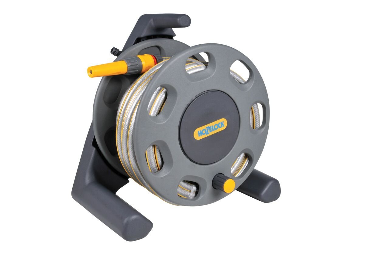 HOZELOCK - Compact Hose Reel 25m (ø 12.5 mm) : Integrated Handle, Supplied with 25m of Multi-purpose Hose, Fittings and 
