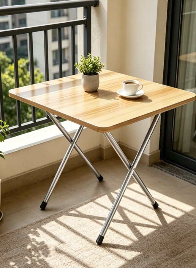 Folding Table Foldable Camping Table Outdoor Picnic Table Dinner Folding Table with Wooden Top and Metal Frame for Campi