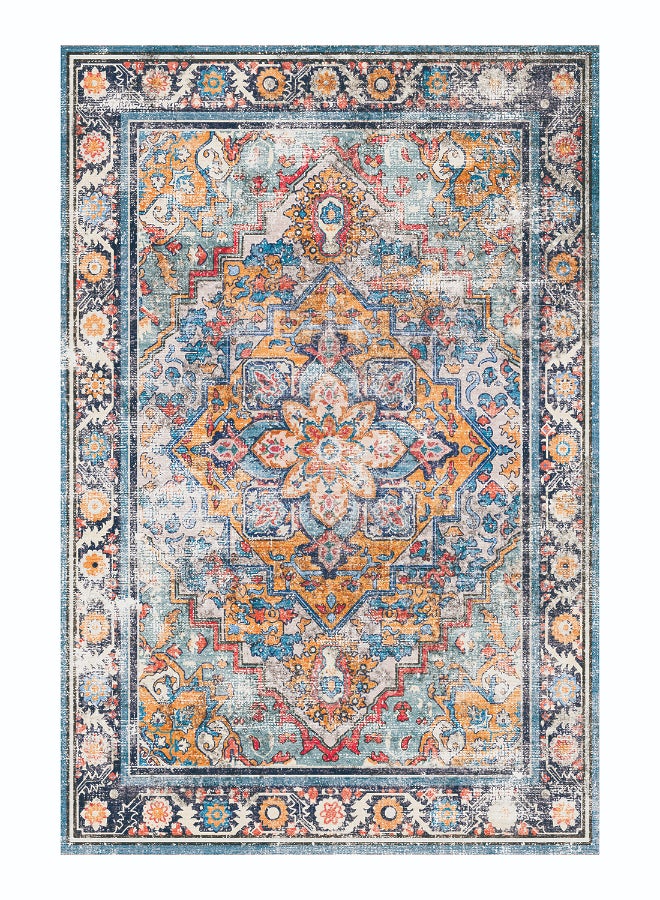 Noon East Carpet Rug Anti-Slip- Size- 153 x 214 (5x7 ft) | Color- Maroon & Navy |Chic Medallion| Ide