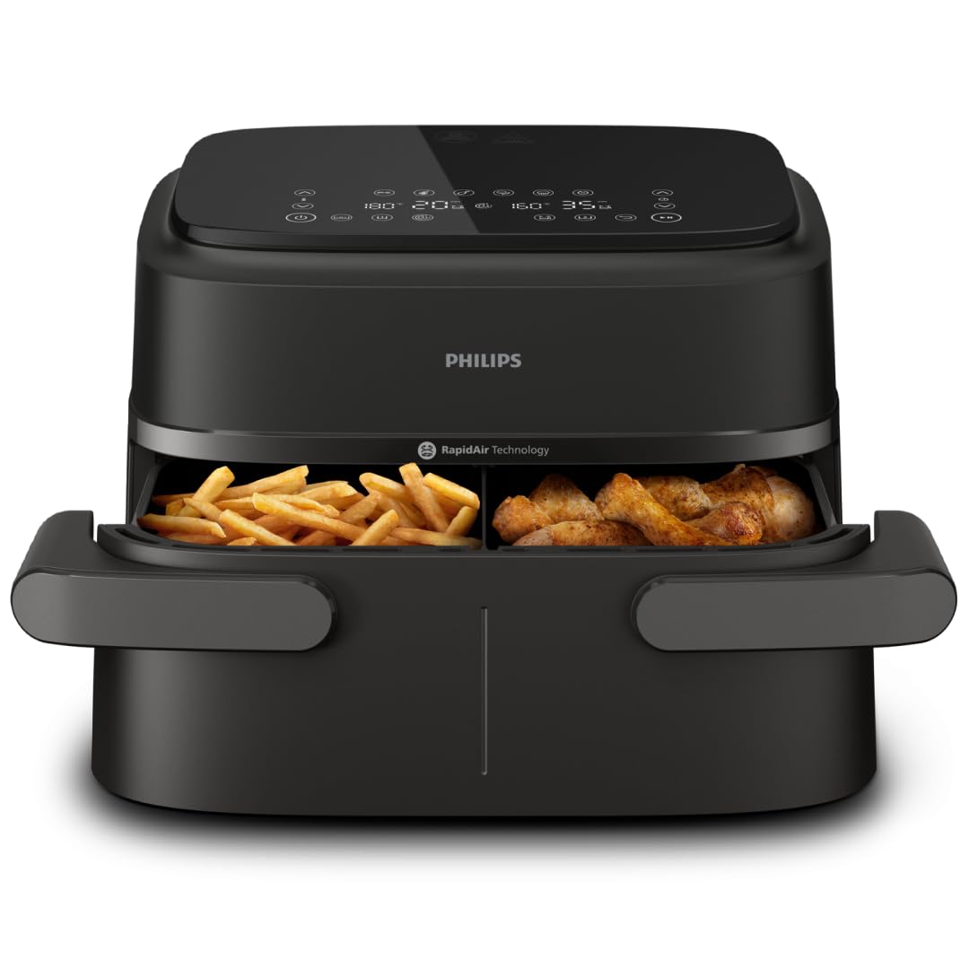 Philips Dual Basket Airfryer 1000 Series - 7.1L Mega Draw or Dual 3.5L+3.5L cooking zone, RapidAir Technology, 10 Cookin
