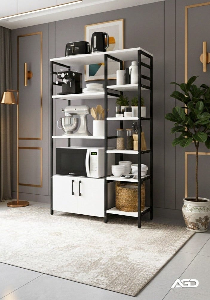 AGD Integrated Cabinet for Kitchen and Living Room, to Organize your Appliances Perfectly, with 2 Doors and 8 Shelves