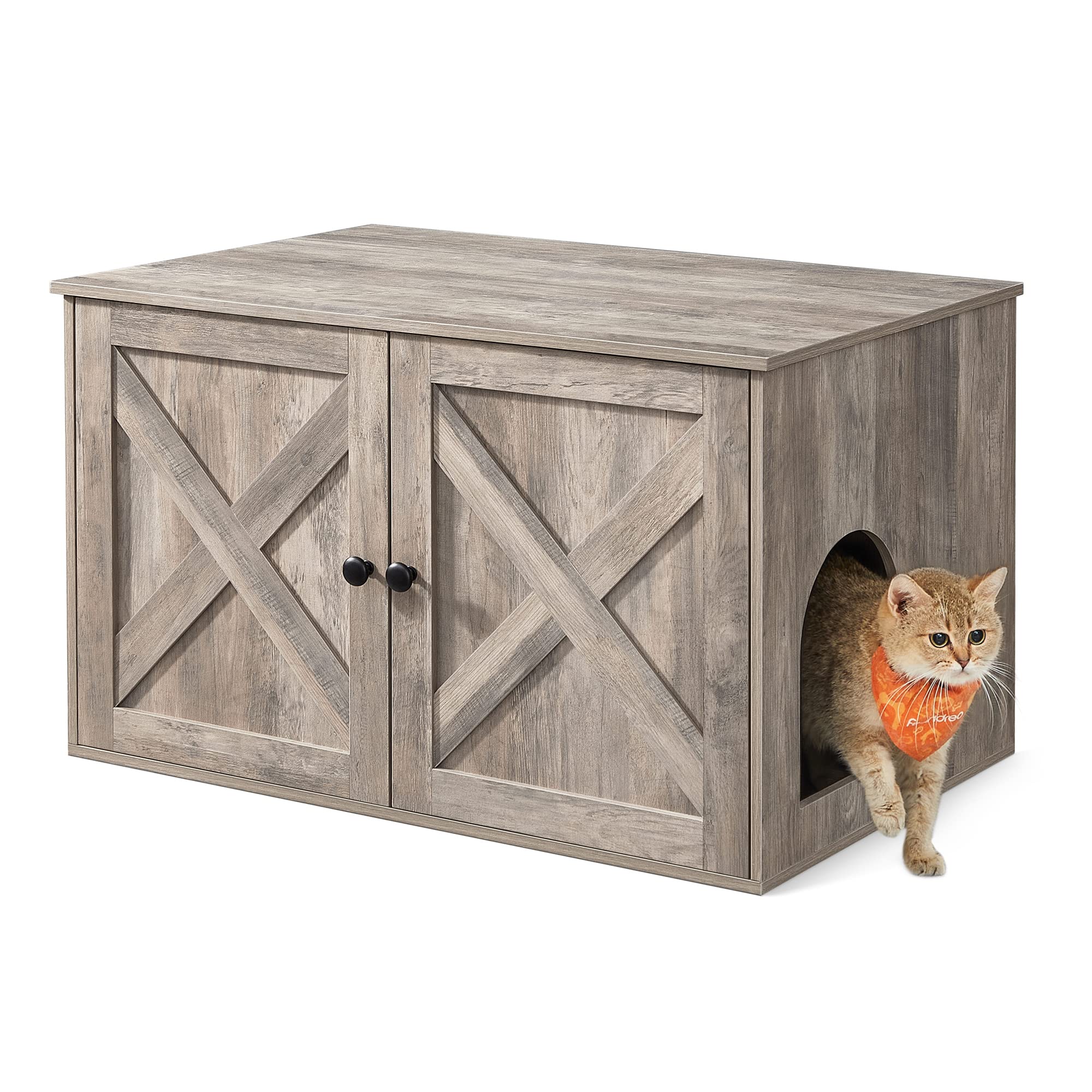 Feandrea Cat Litter Box Enclosure, Hidden Litter Box Furniture with Removable Divider, End Table, Indoor Cat House, 80 x