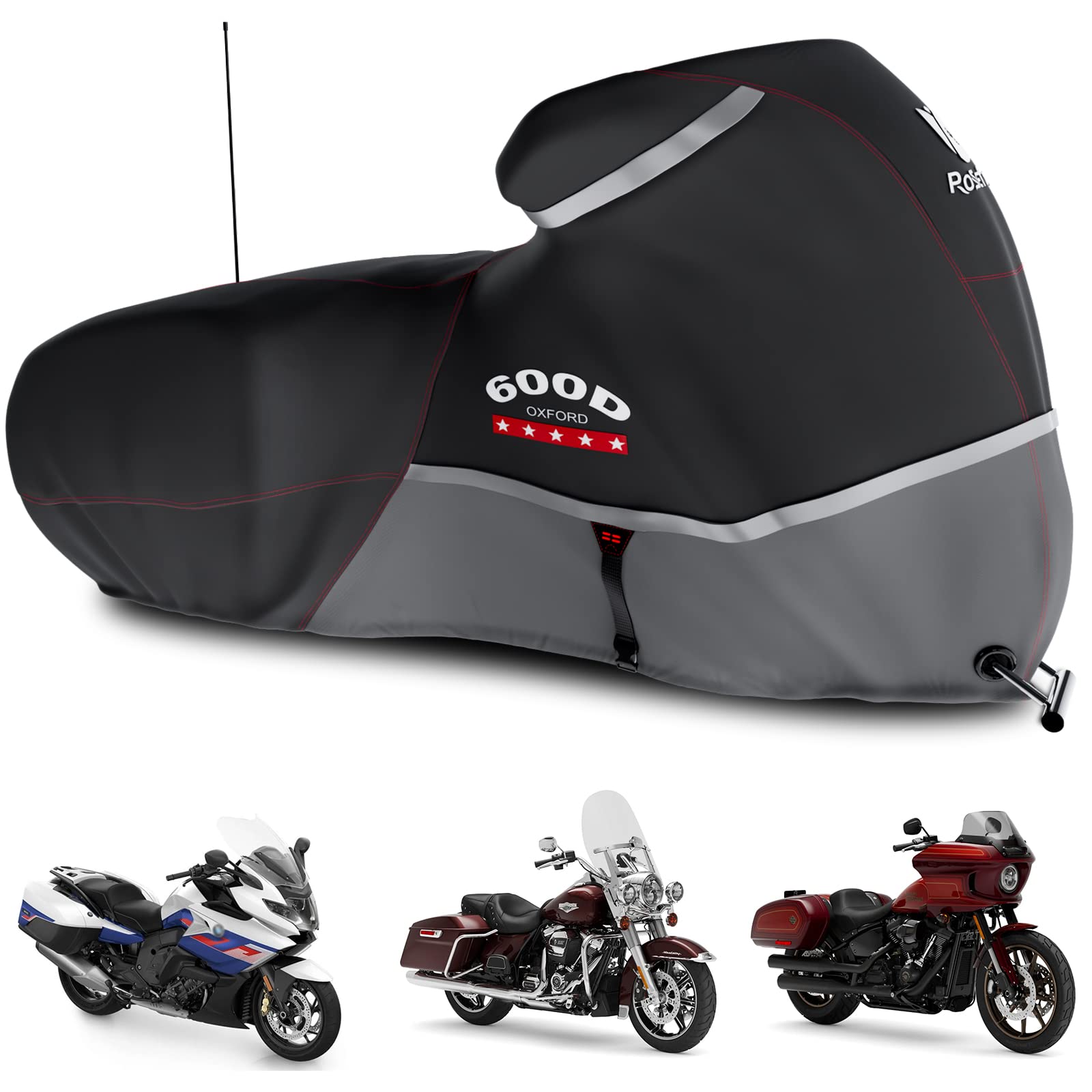 Motorcycle Cover 600D Waterproof for Touring Models Harley Davidson Road King,Road Glide,Street Glide, Electra Glide,Low