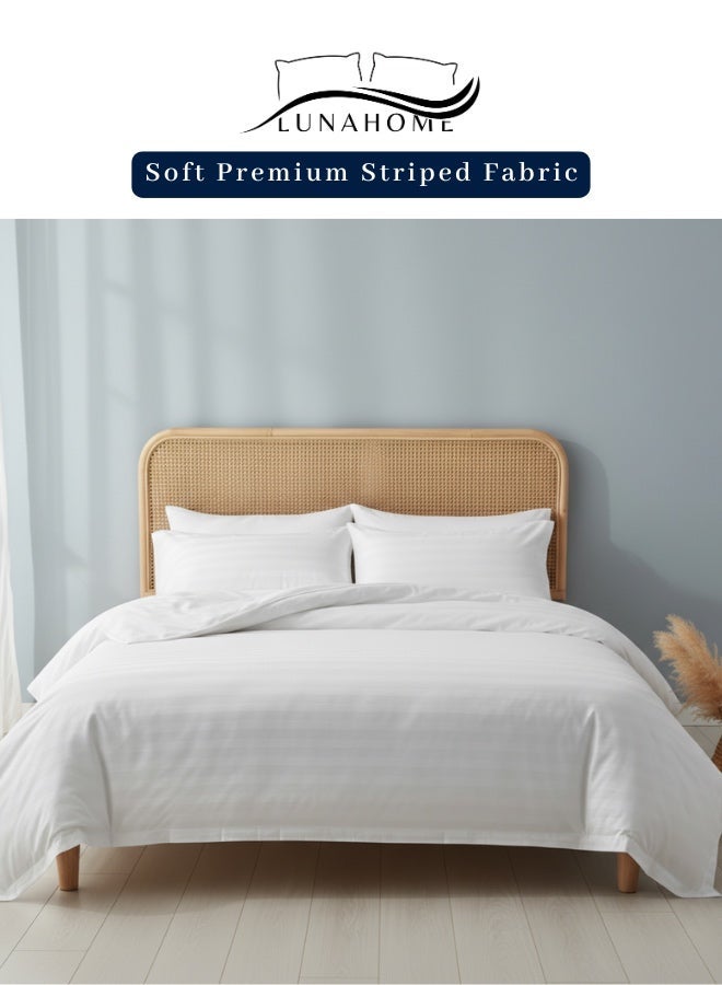LUNA Home Prime Hotel Stripe King Size Duvet Cover Set 220x240cm - 6 Pieces: 1 Duvet Cover (220x240cm, No Filling), 1 Fi