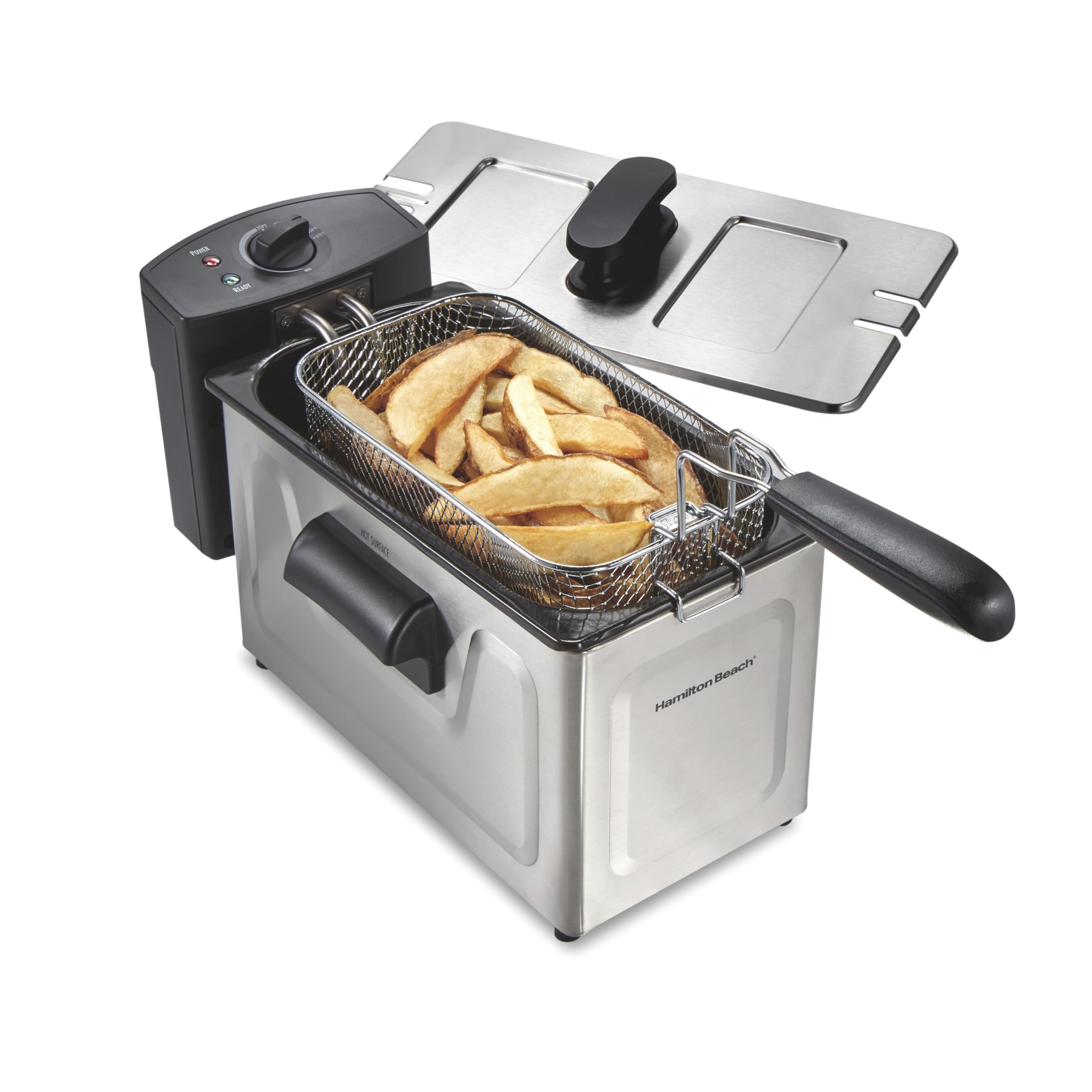 Hamilton Beach Family Style Electric Deep Fryer, Includes Frying Basket with Hooks, 1500 Watts, Easy
