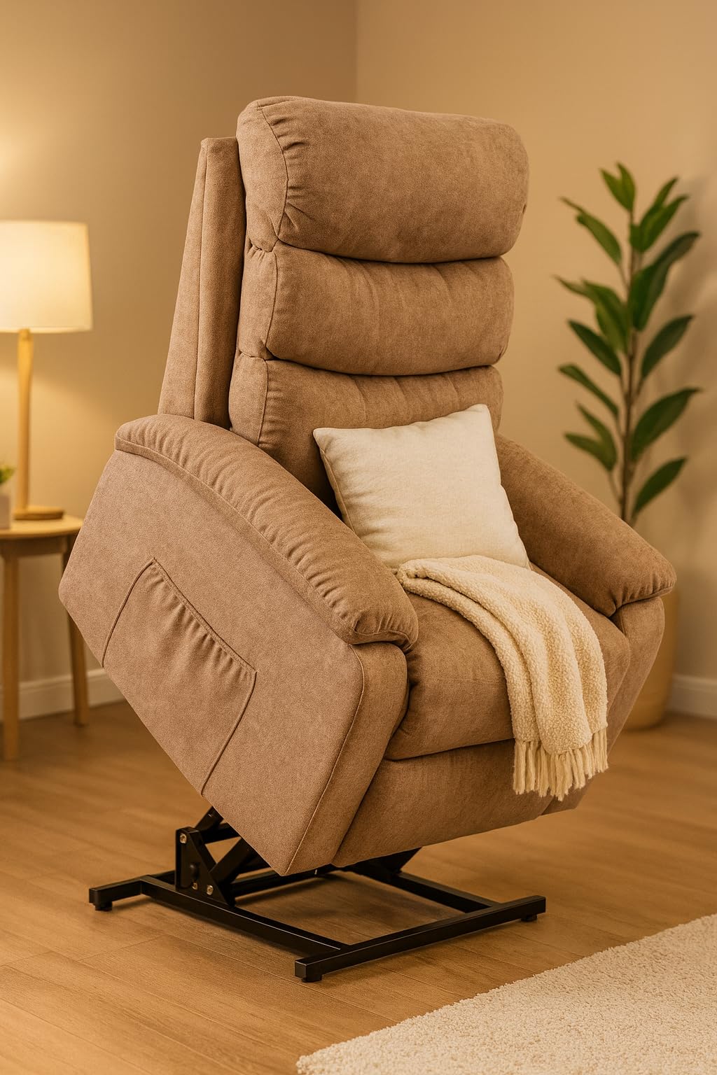 Riser & Recliner Chair for the Elderly – Brown Fabric Power Lift Chair with Remote Control, Side Pockets & Assisted Stan
