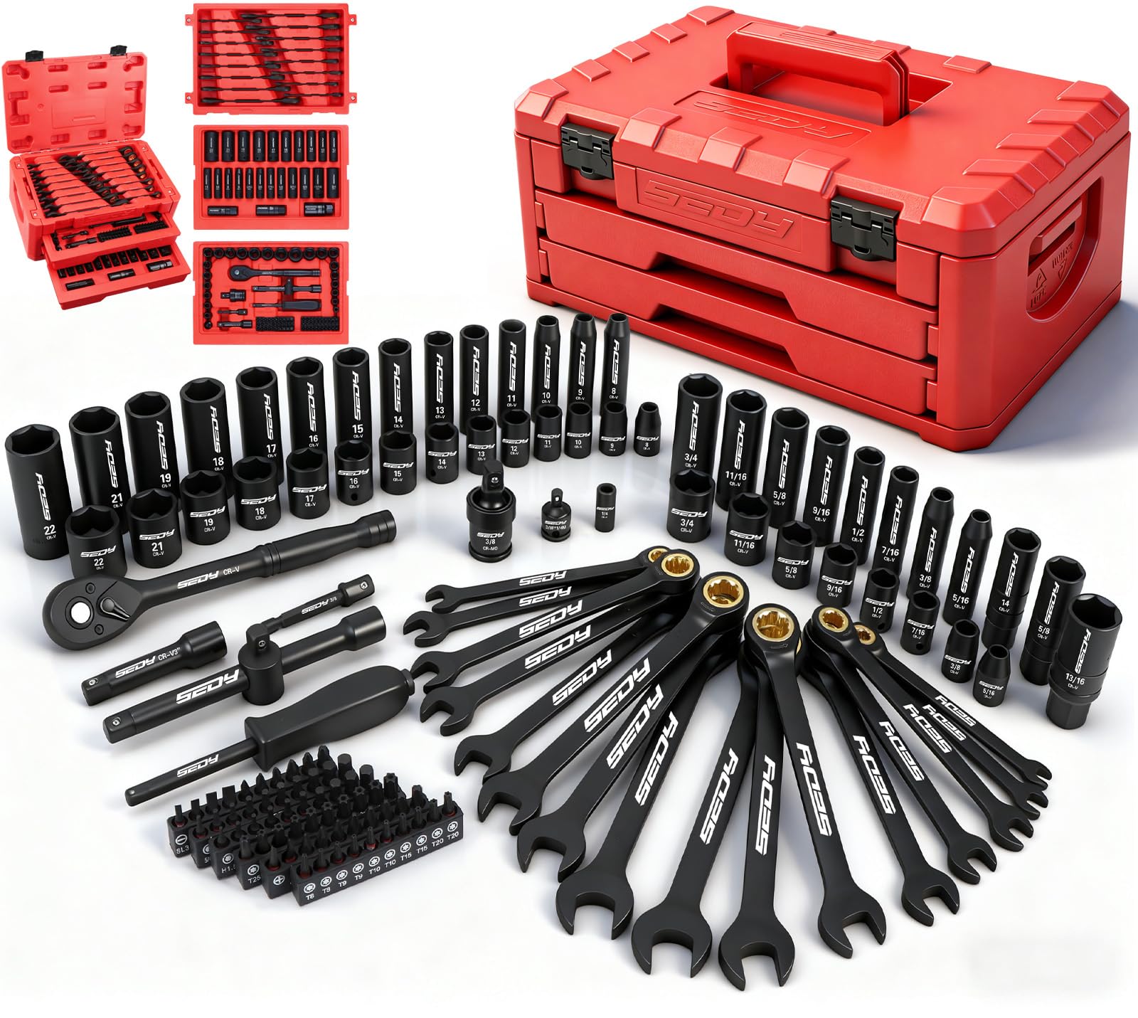 Premium 132-Piece Mechanics Tool Set, SAE/Metric 1/4